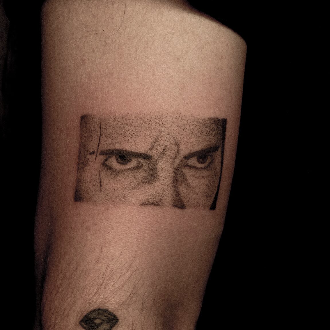 Eyes dotwork tattoo on the forearm by ๐๐, Tacoma, Washington