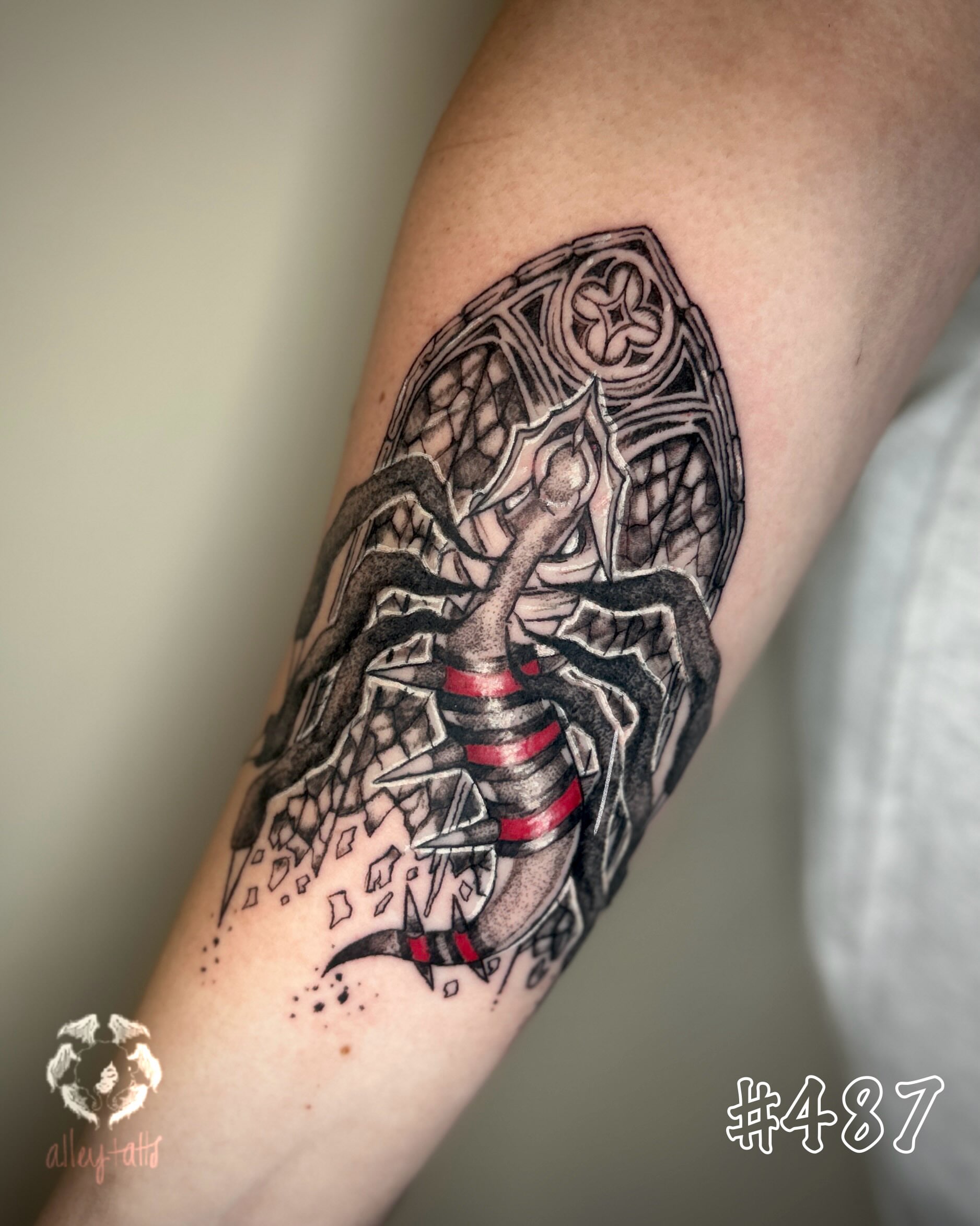Scorpion geometric tattoo on the forearm by Alex