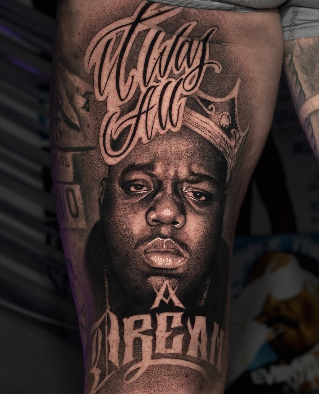 Tattoo by @_escobart — realism, lettering_script