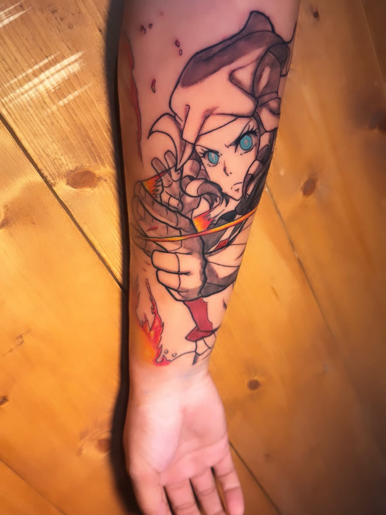 Anime character anime tattoo on the forearm by Anthony Washington, Atlanta, Georgia