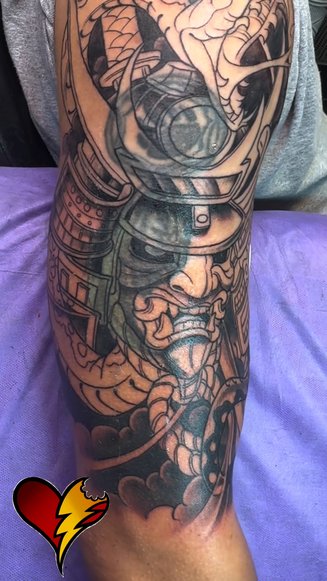 Samurai helmet and armor japanese irezumi tattoo by Joe Capobianco, New Haven, Connecticut