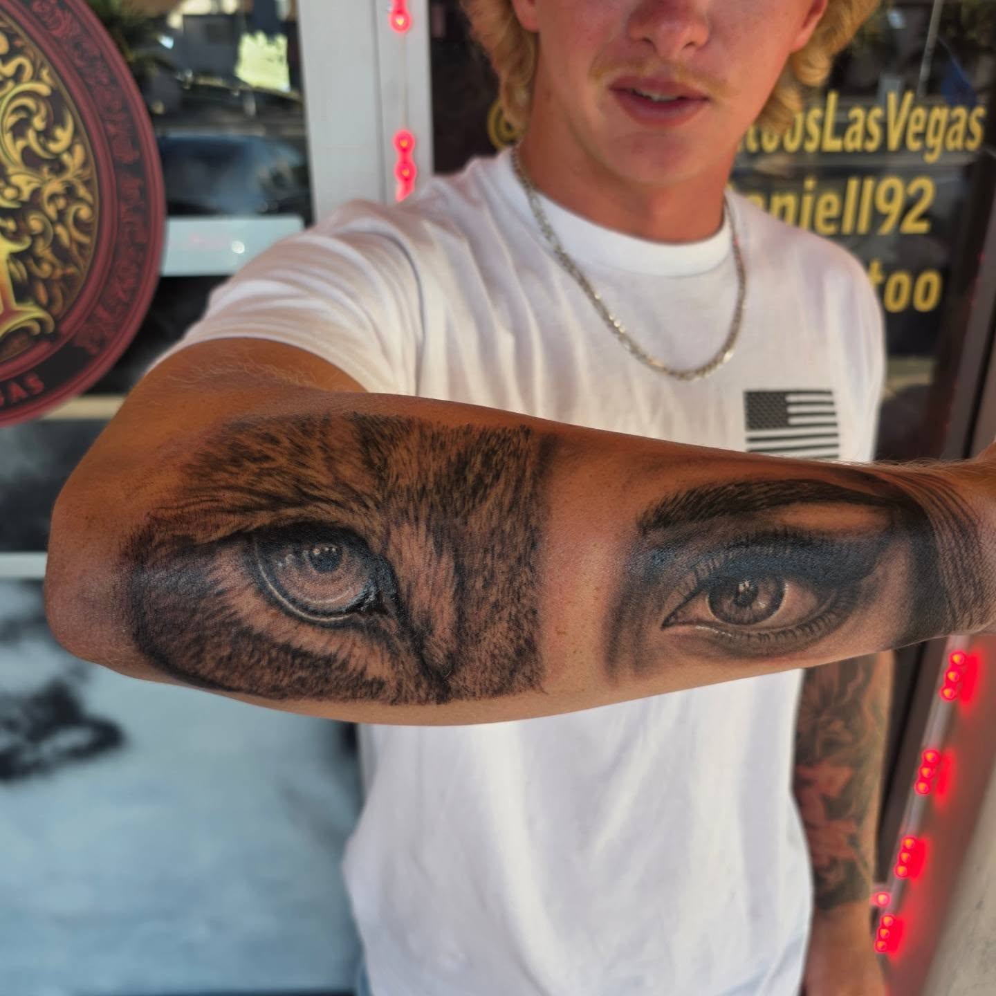 Eyes realism tattoo on the forearm by Jeff Frederick