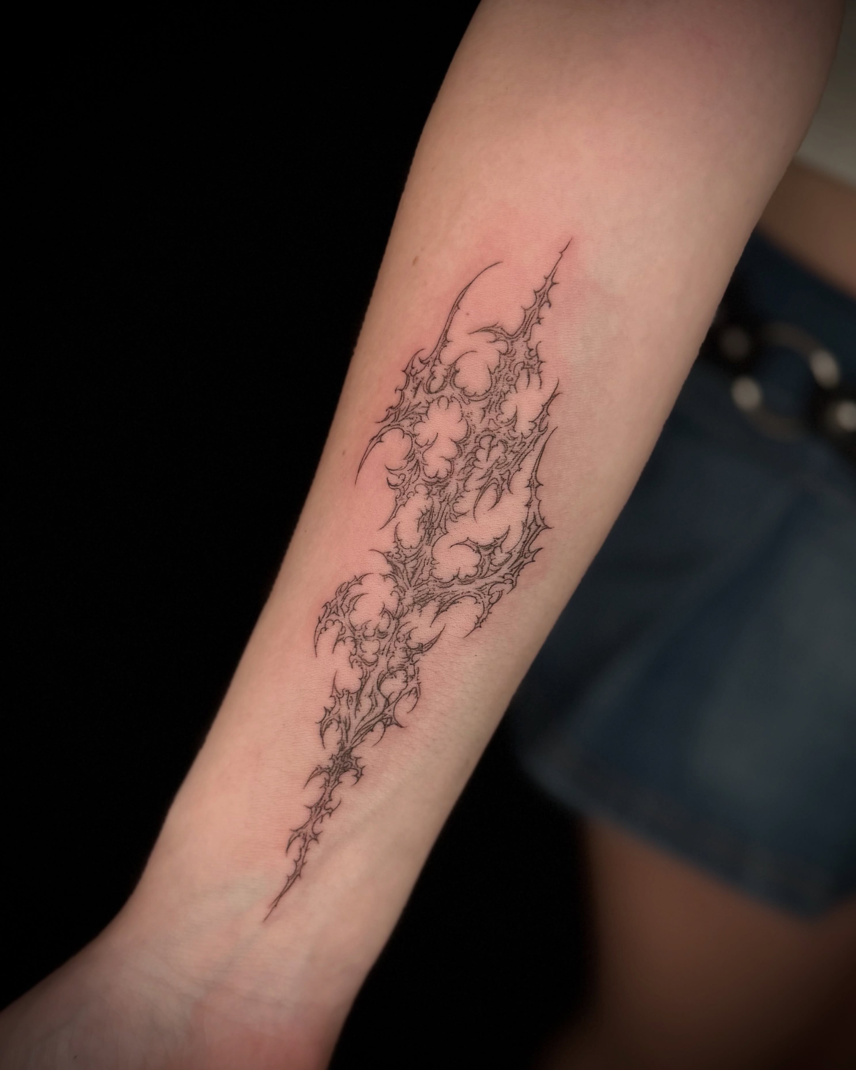 Thorn plant black and grey tattoo on the forearm by alyssa ⋆₊ ♱