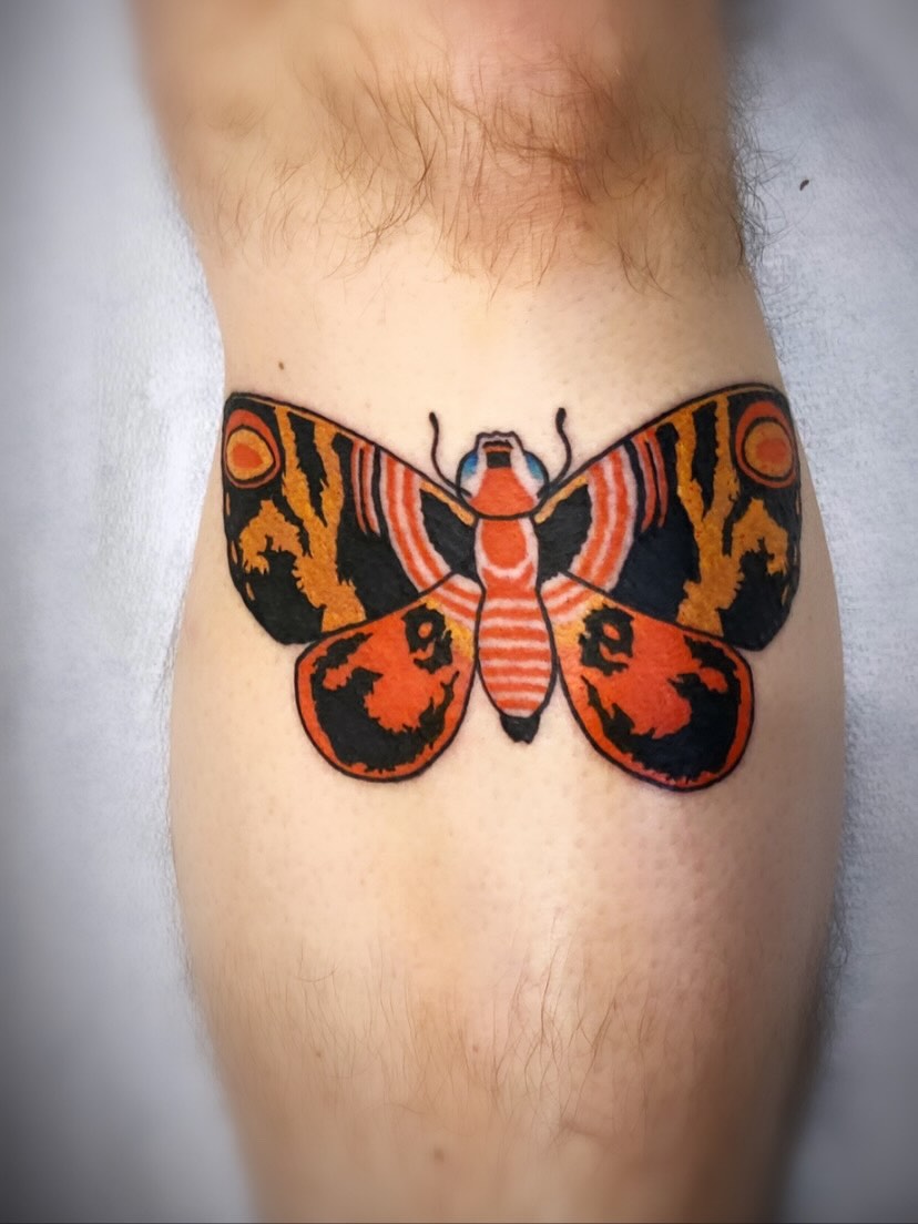 Butterfly American traditional tattoo on the forearm by San Diego Tattoo Artist
