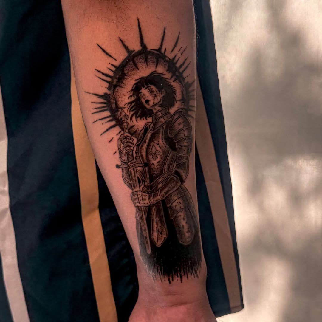 Warrior black and grey tattoo on the forearm by Las Vegas Tattoo Artist
