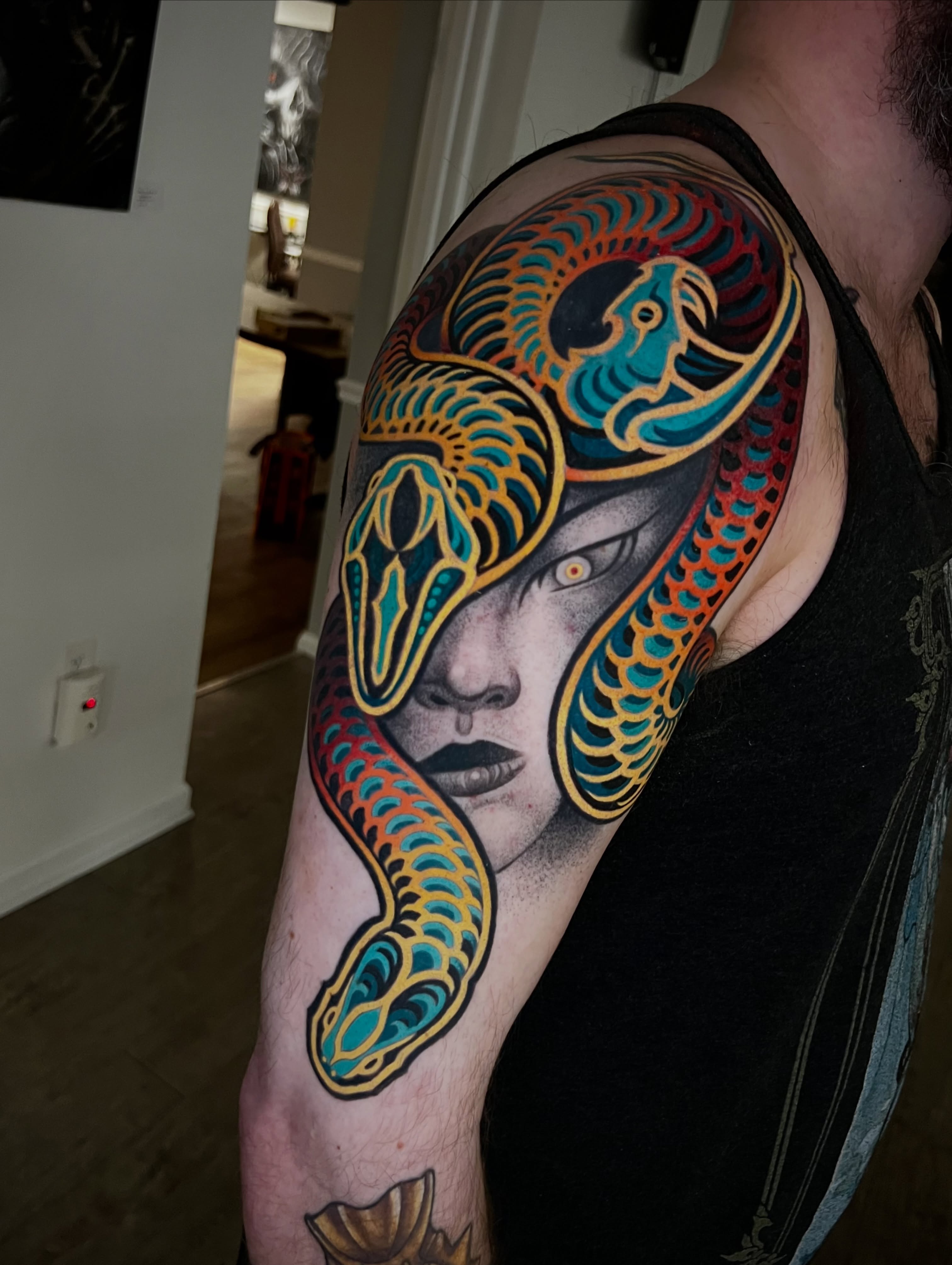 Tattoo by @handshakesnaketattoos — american_traditional, realism