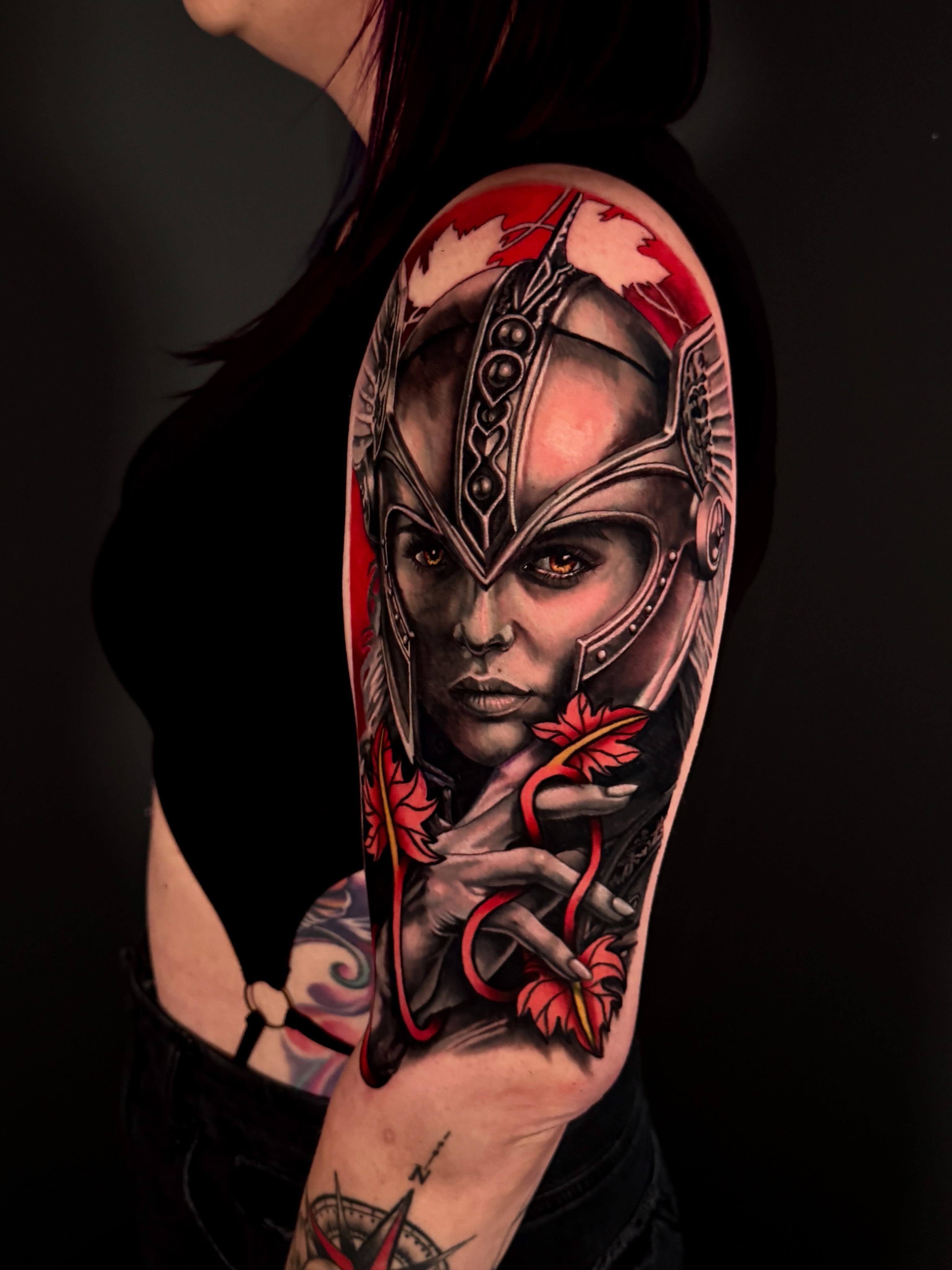 Woman warrior realism tattoo on the forearm by Dallas Tattoo Artist