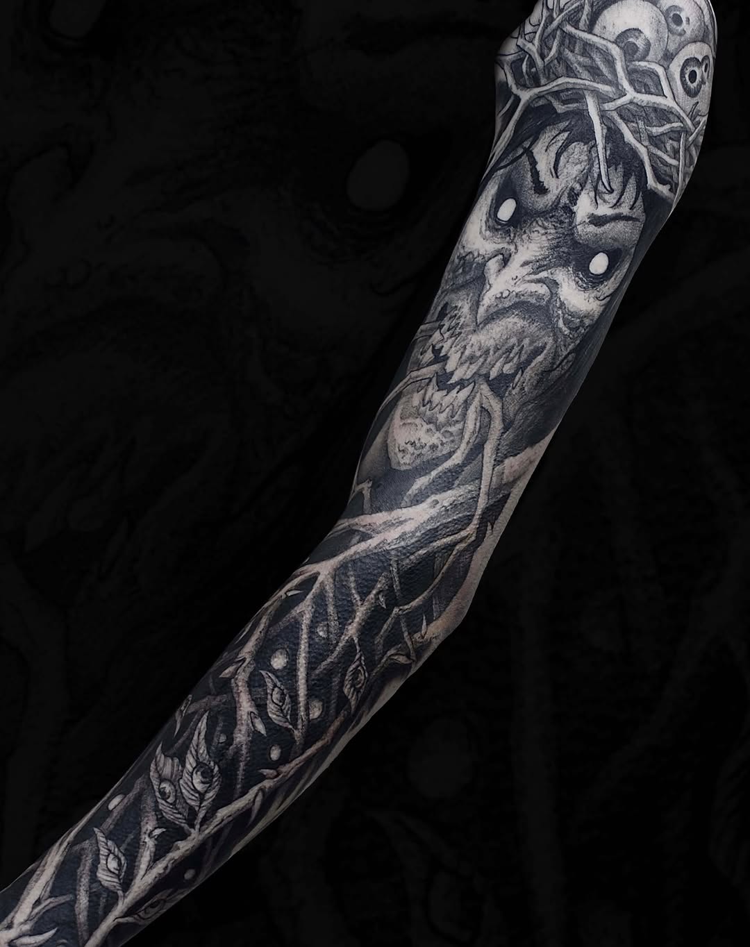 Tattoo by @bloodstonetattoos — dark_realism, black_and_grey