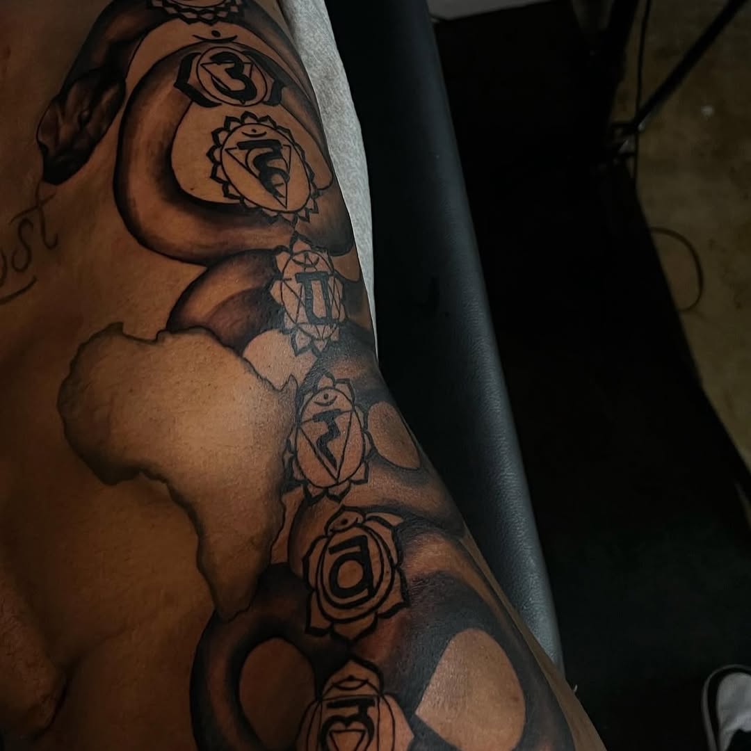 Tattoo by @redinkdtattoos — black_and_grey, chicano
