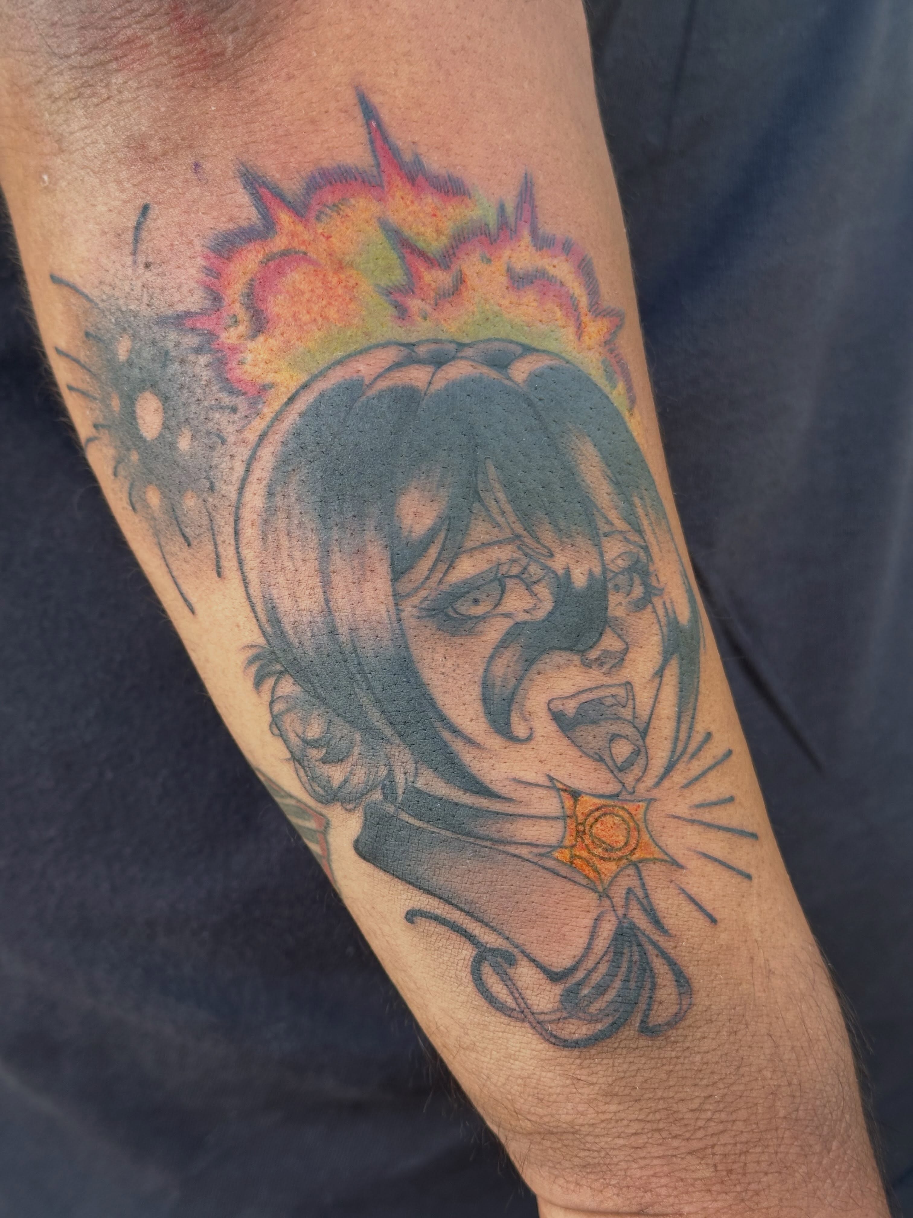 Angry woman black and grey tattoo on the forearm by 𝔅𝔞𝔱𝔅𝔬𝔫𝔢 🦇Mariah Hernandez