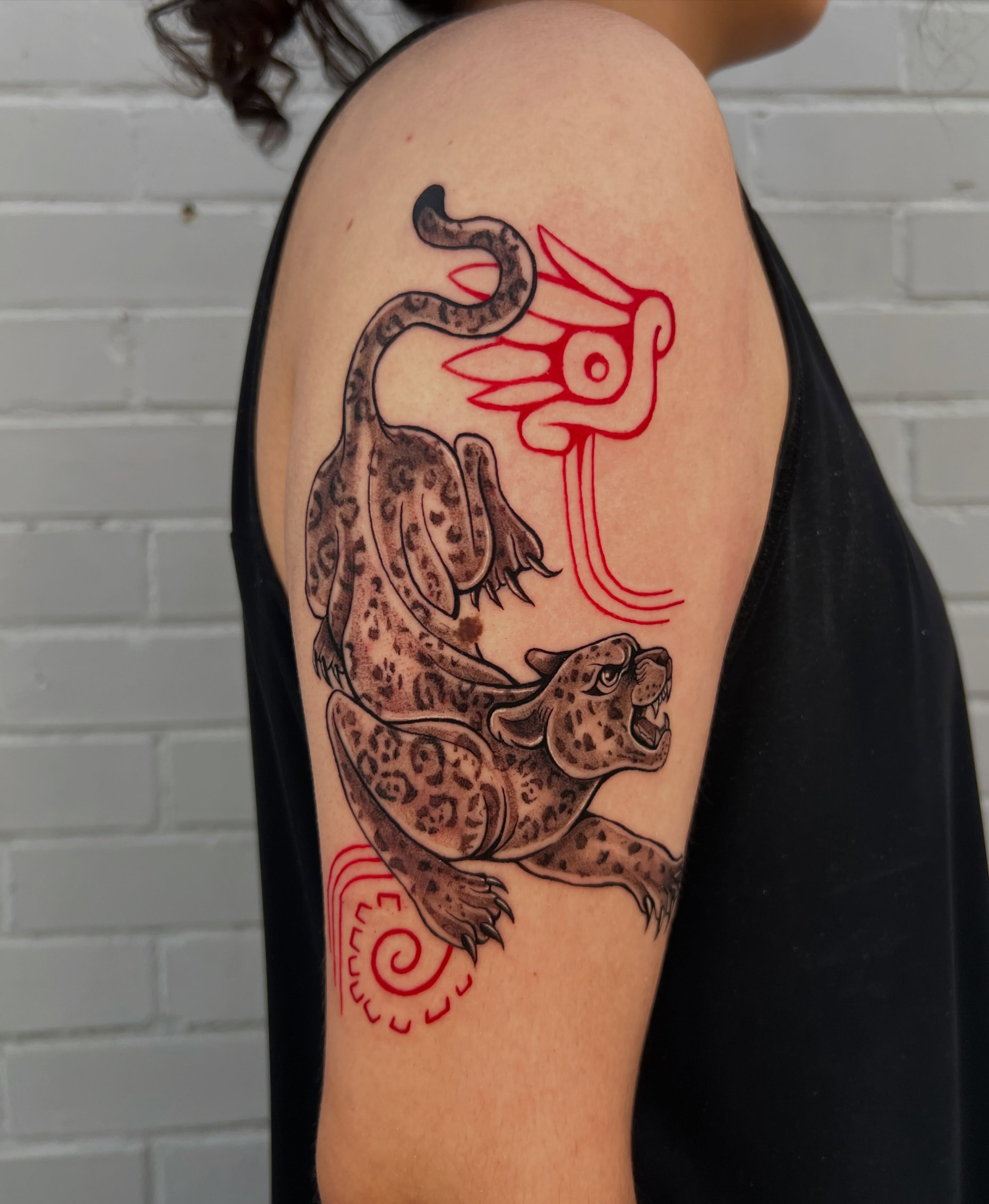 Leopard and dragon American traditional tattoo on the forearm by ✧ :: paloma :: ✧