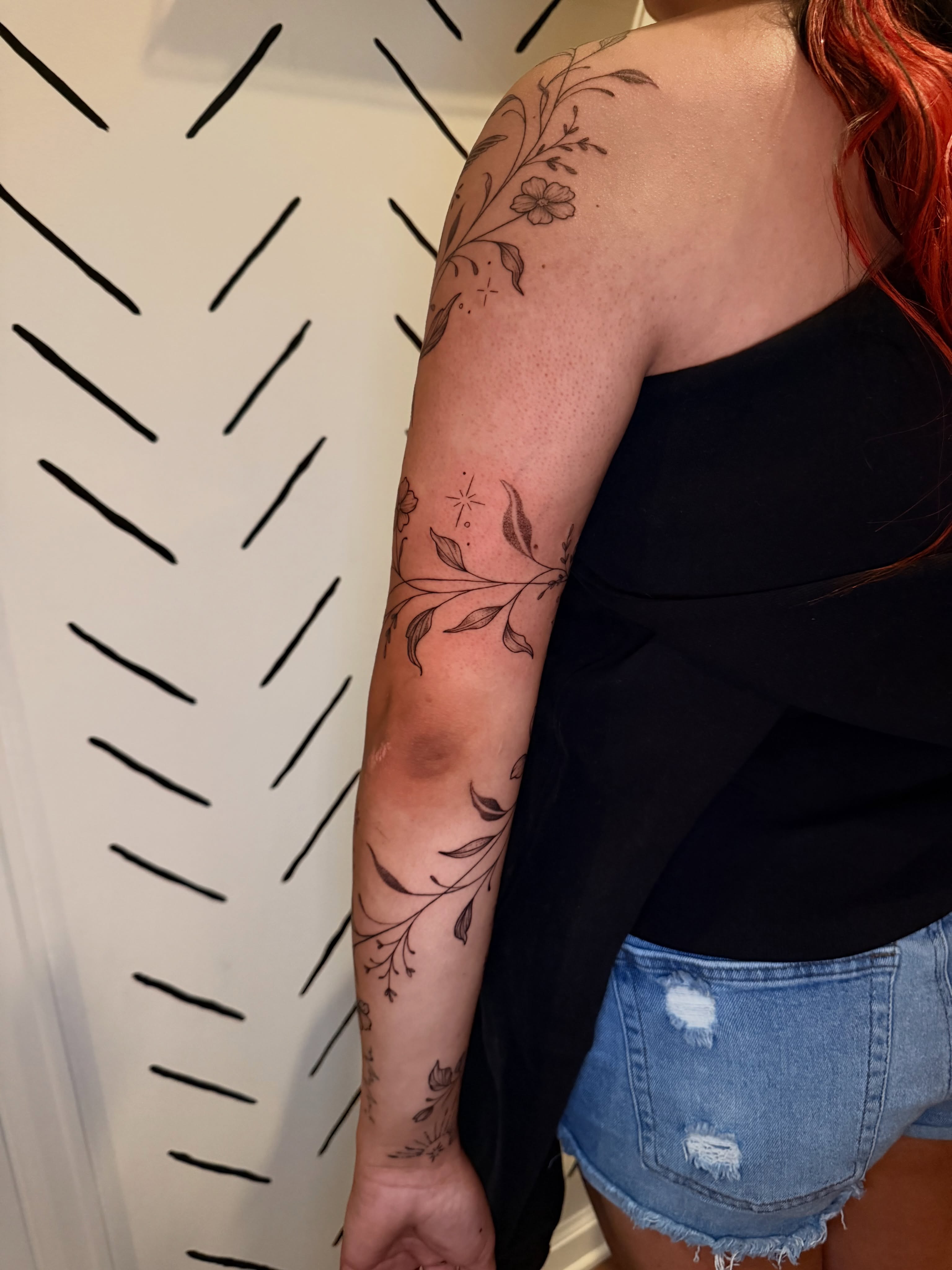 Floral design black and grey tattoo on the forearm by ππ£ππ€π₯π ππ¦ππ‘π, Lakewood, Colorado