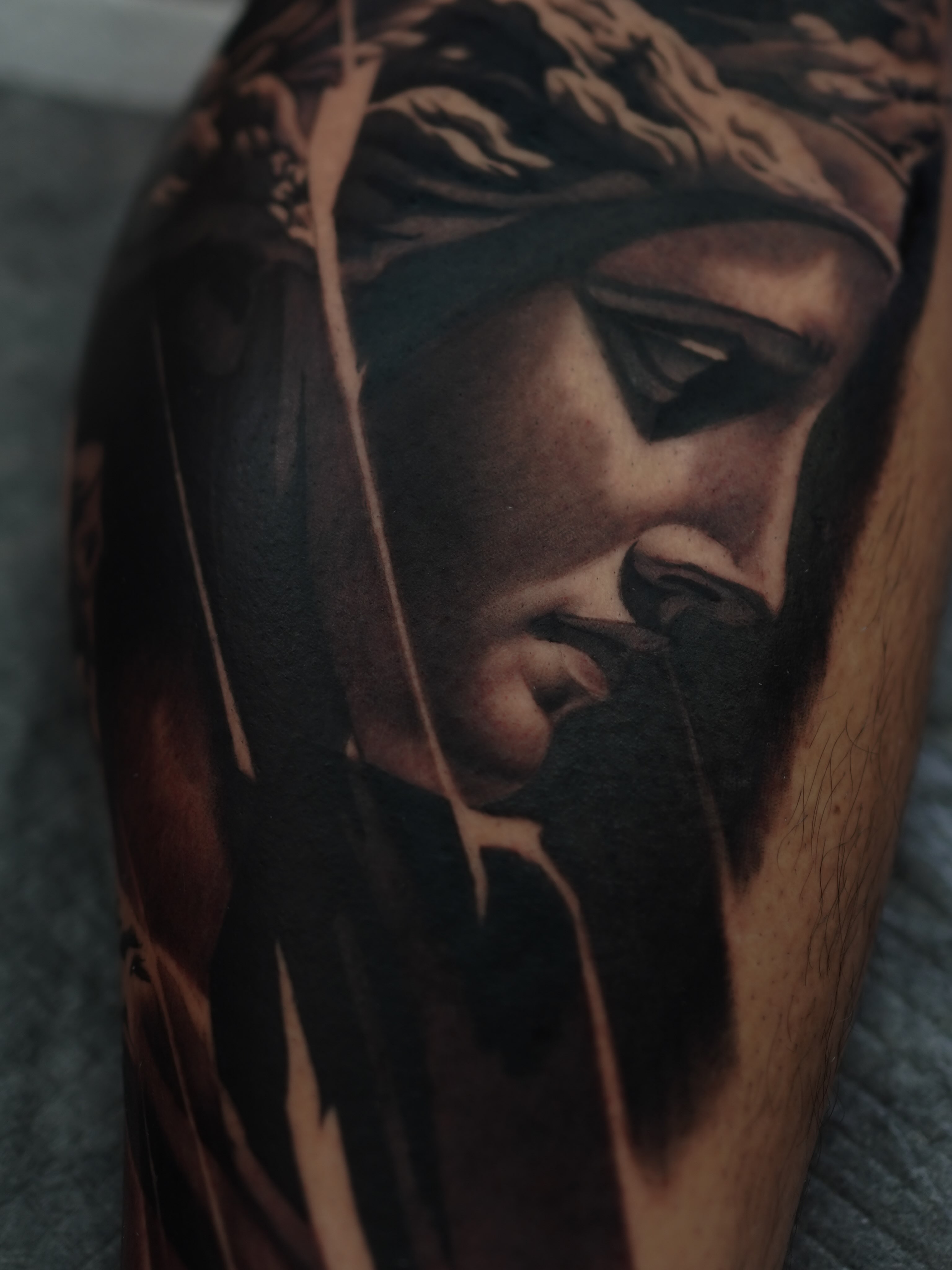 Portrait realism tattoo on the forearm by Fábio Guerreiro