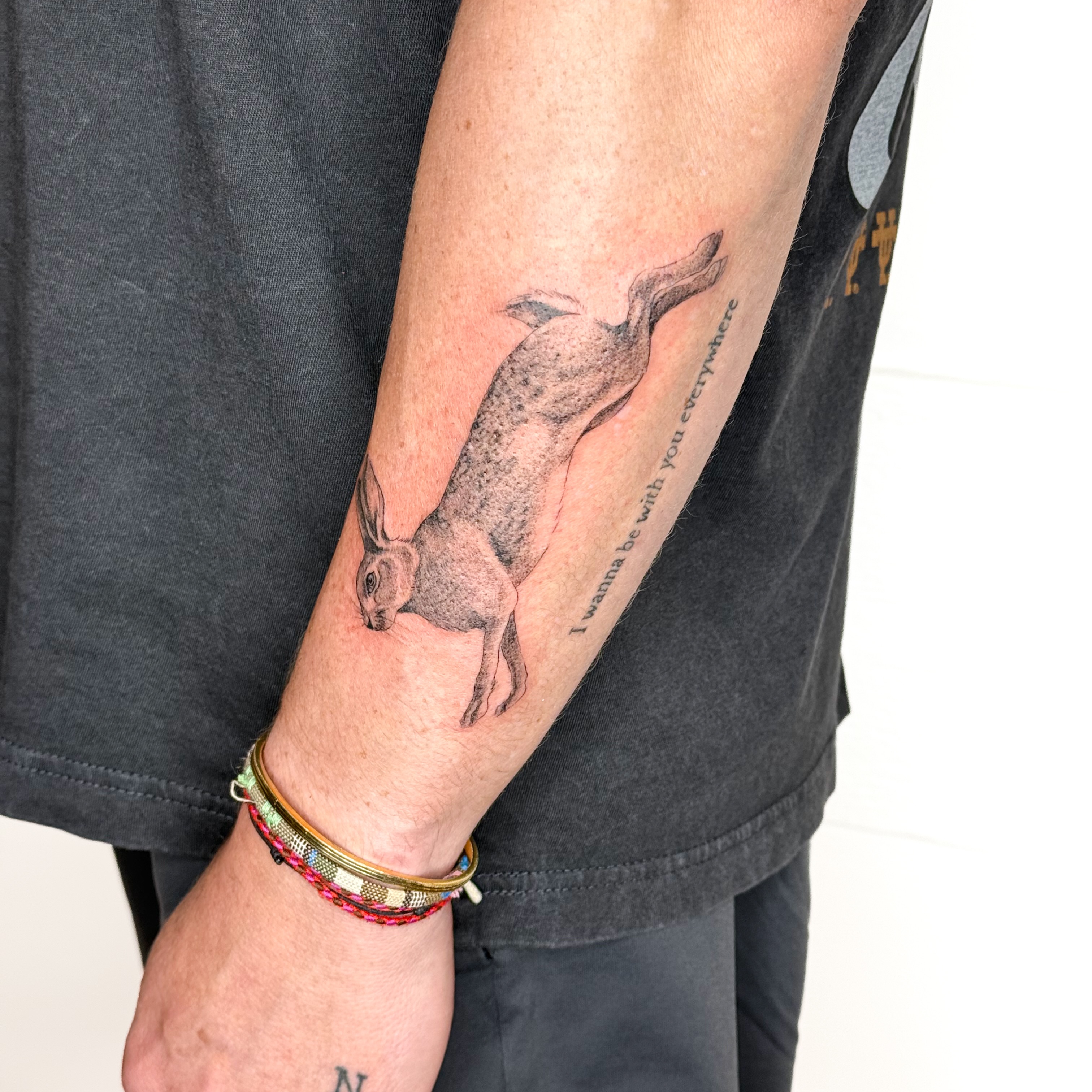 Hare black and grey tattoo on the forearm by ❁ Marlo Marquise Tattoo Artist ❁