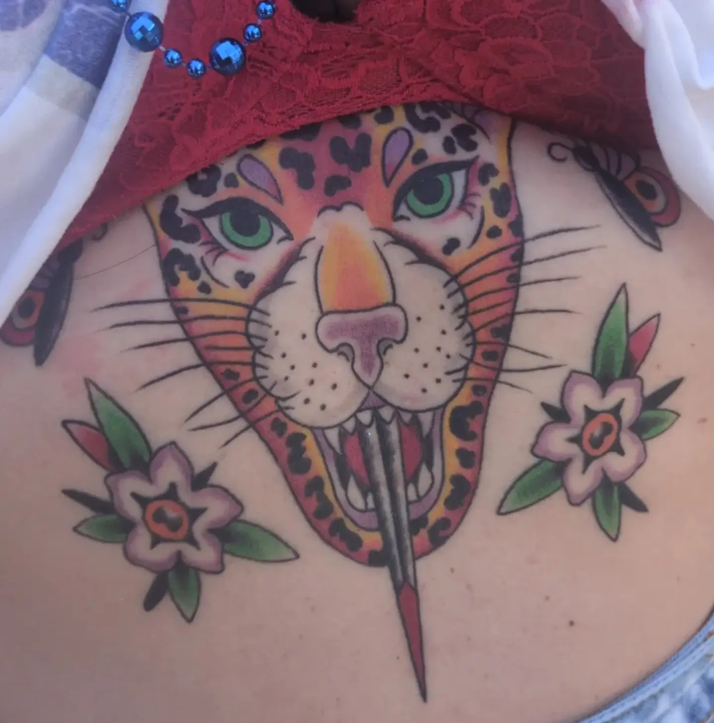 Jaguar American traditional tattoo on the torso by ♡ Cora ♡