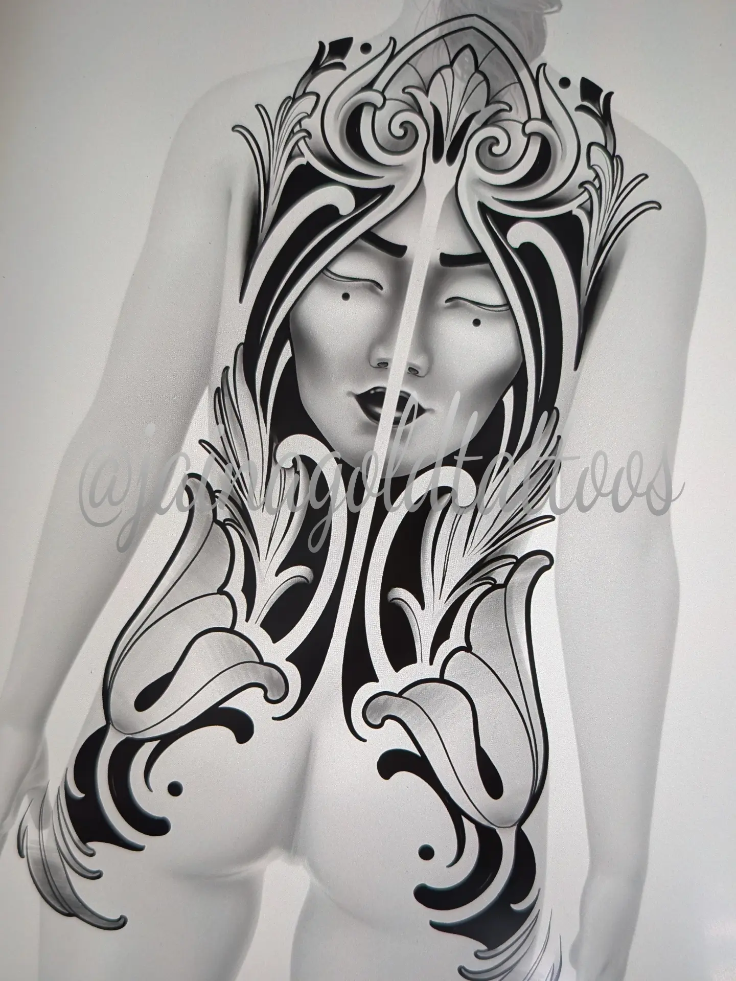 Tattoo by @jainagoldtattoos — black_and_grey, ornamental
