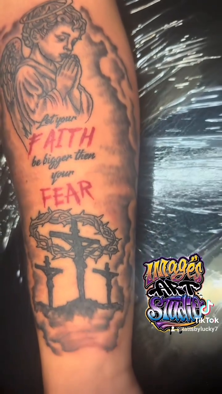 Tattoo by @tattsbylucky7 — black_and_grey, lettering_script