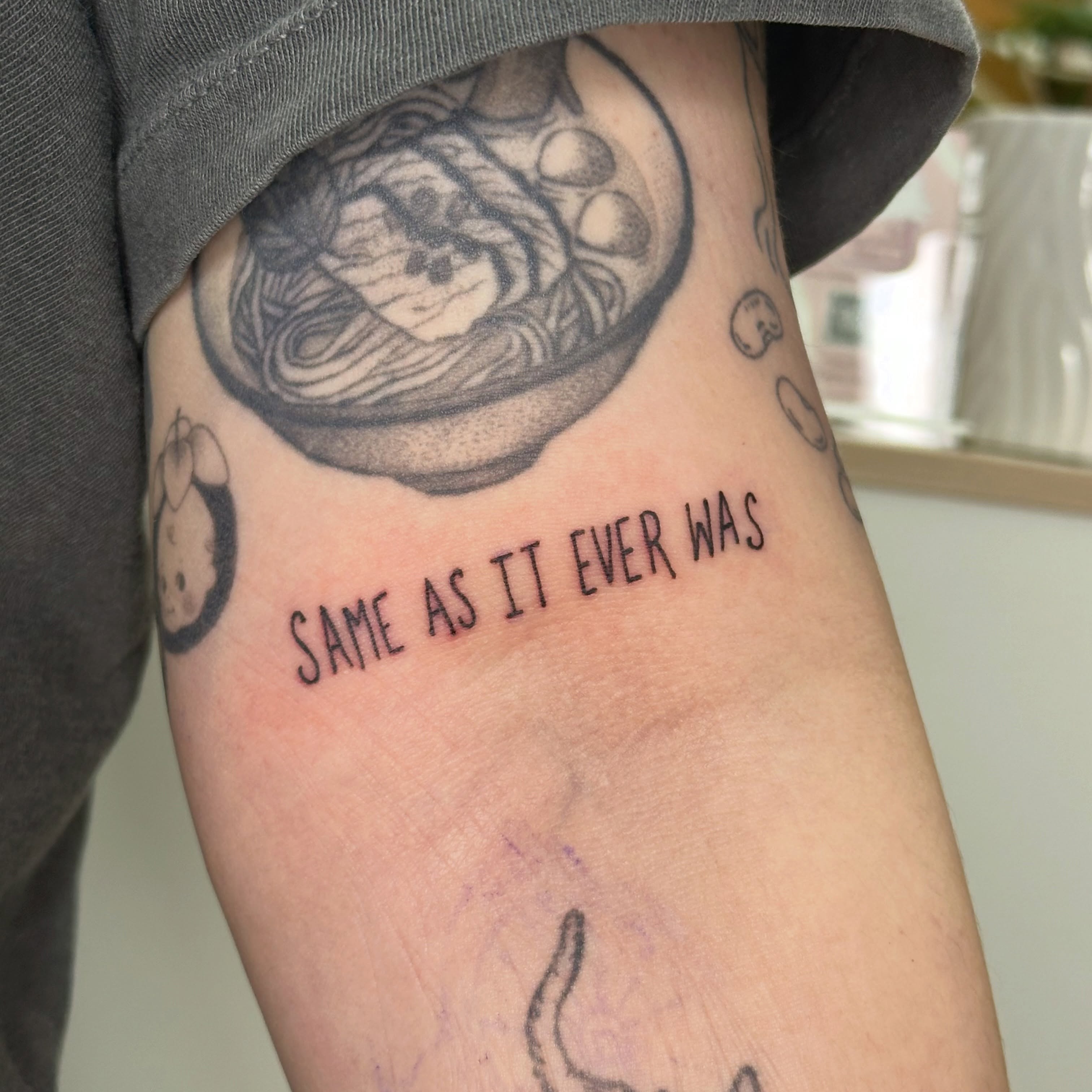 Ramen bowl black and grey tattoo on the forearm by Fleur ๐ฅ