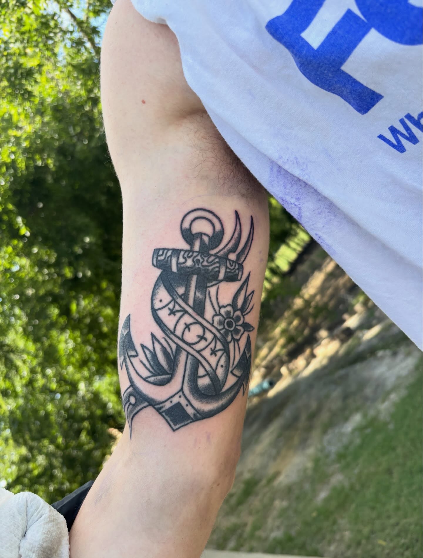 Anchor American traditional tattoo on the forearm by Ethan Ellis, Dallas, Texas