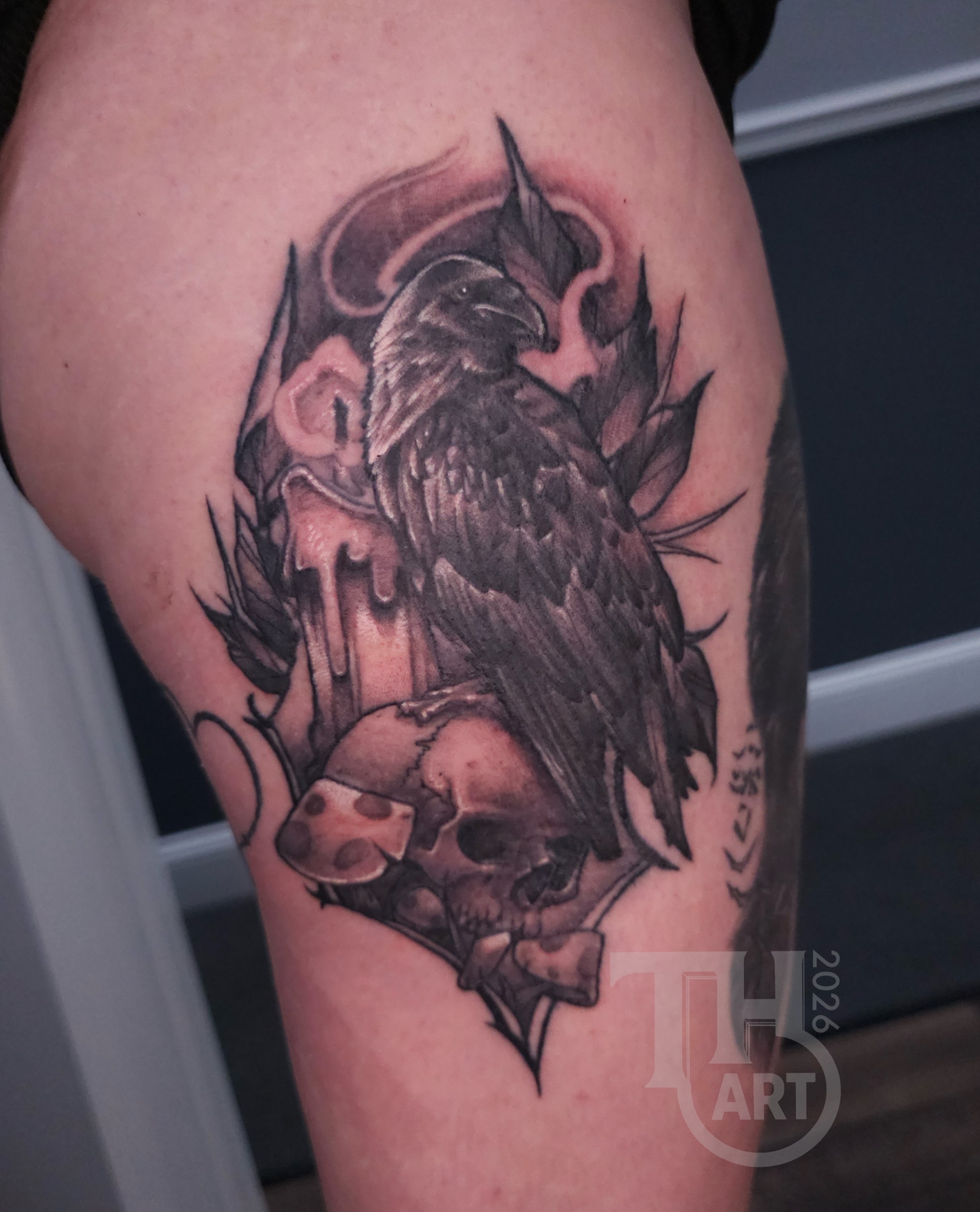 Tattoo by @thomasharrisart — black_and_grey, dark_realism