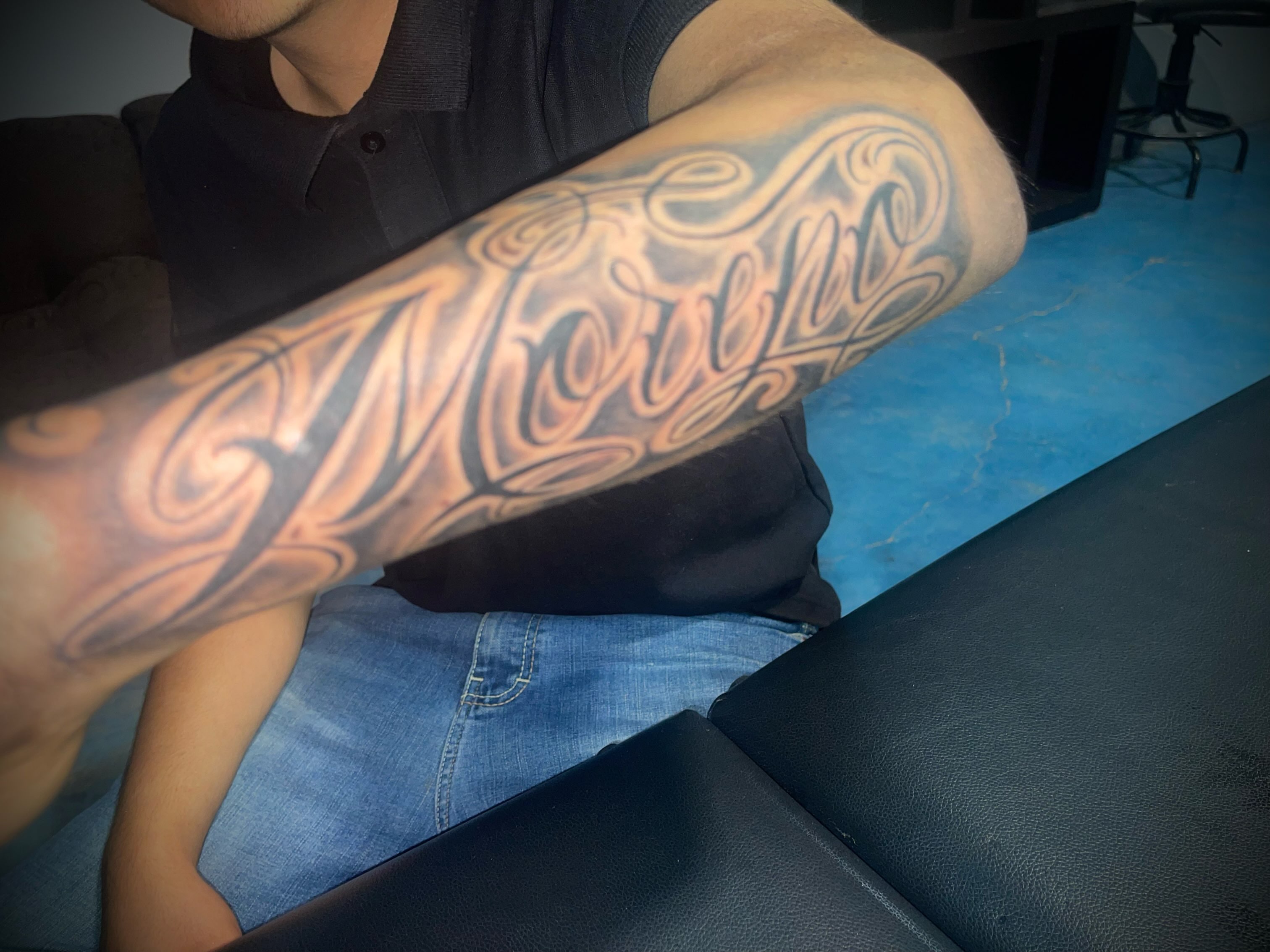 Script lettering lettering script tattoo on the forearm by Tu SanchoTattoos