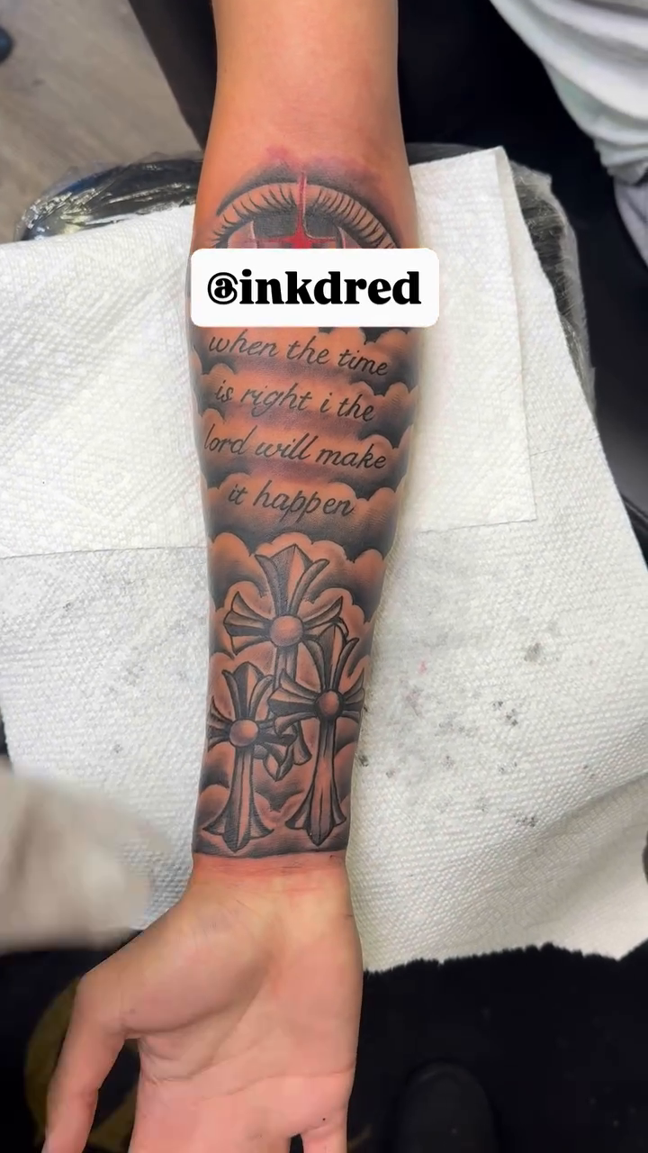 Tattoo by @inkdred β black_and_grey, lettering_script
