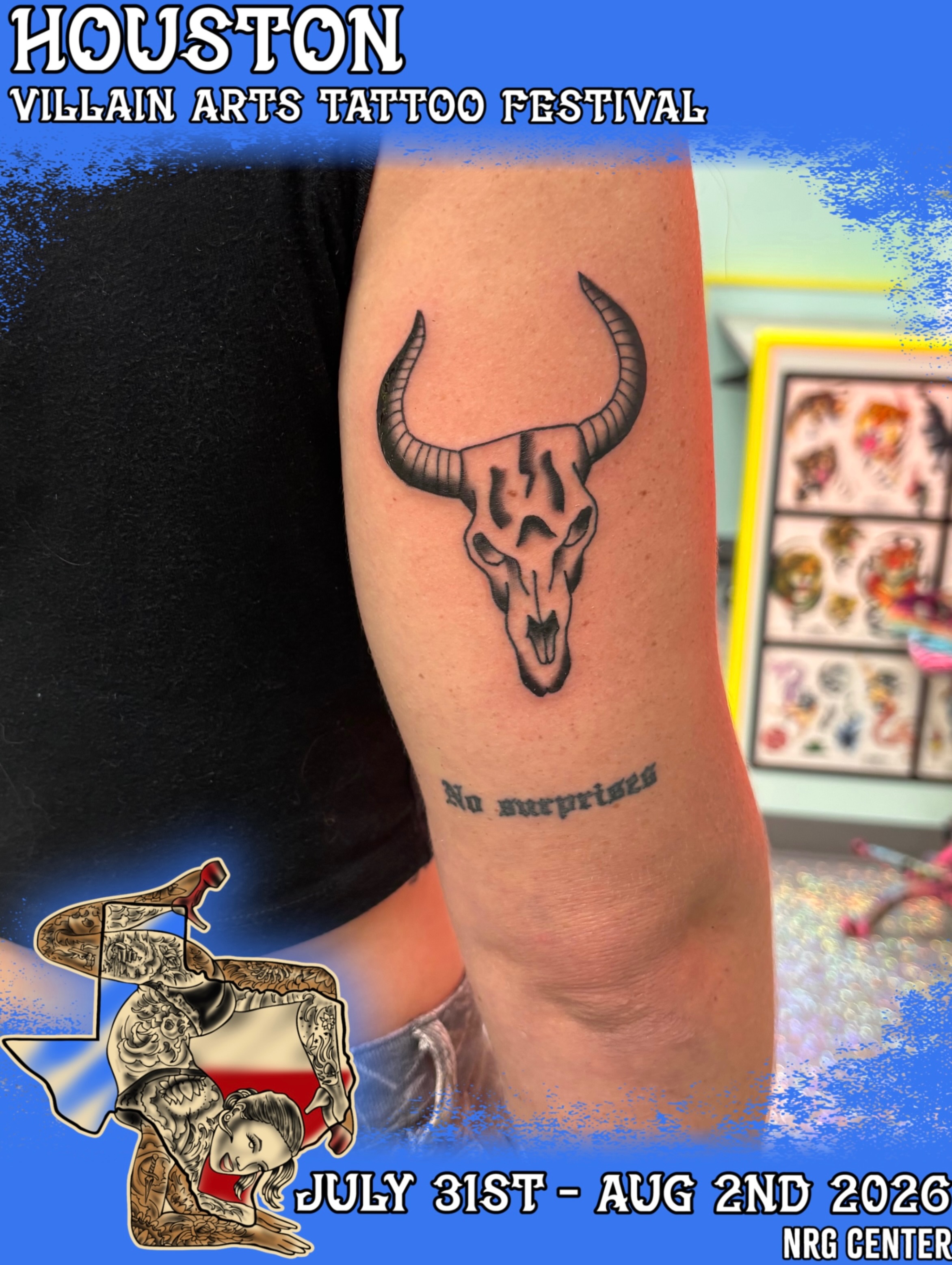 Bull skull black and grey tattoo on the forearm by Nyah Ramirez