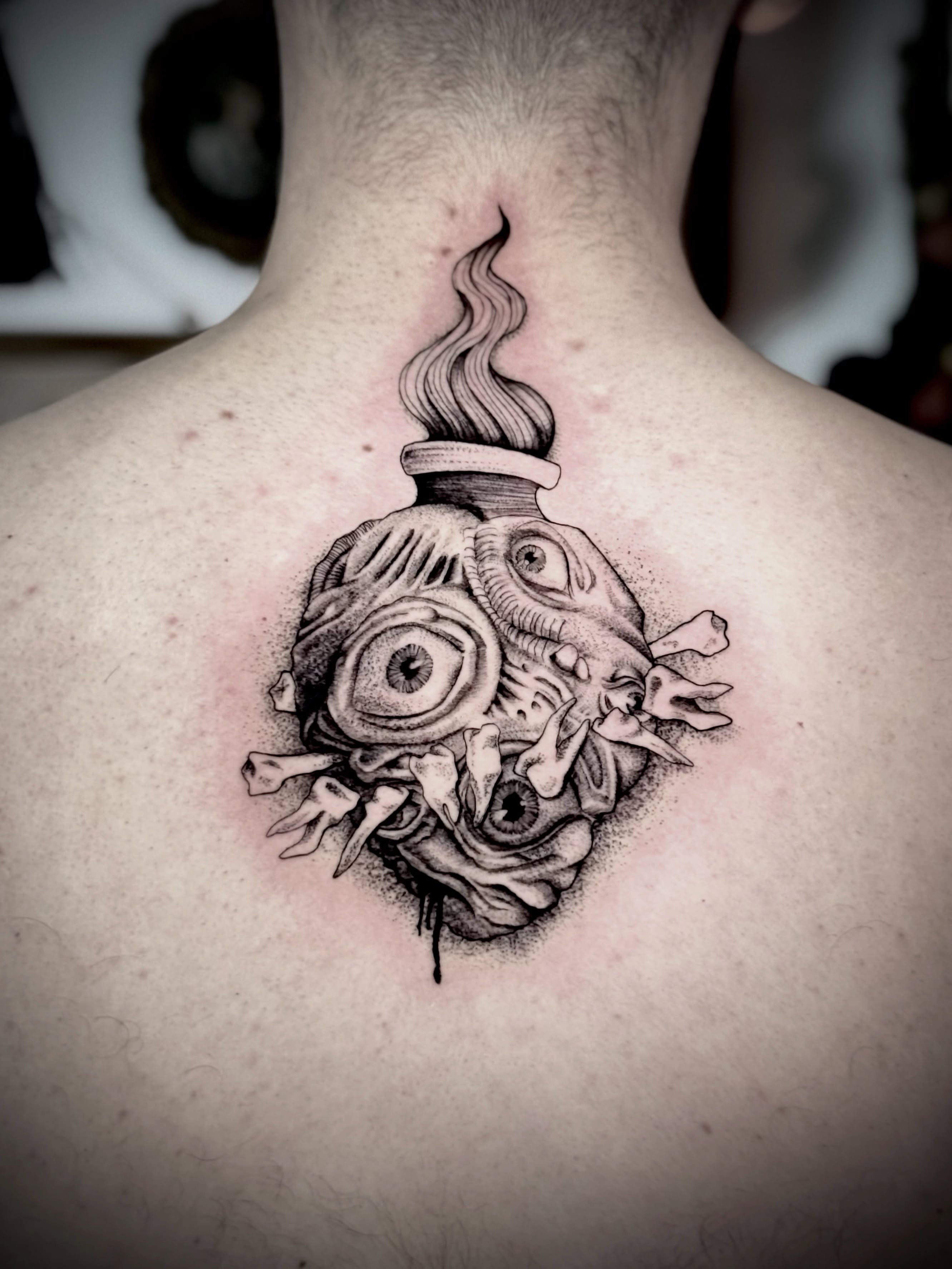 Tattoo by @that.lil.gothgirl — black_and_grey, dotwork