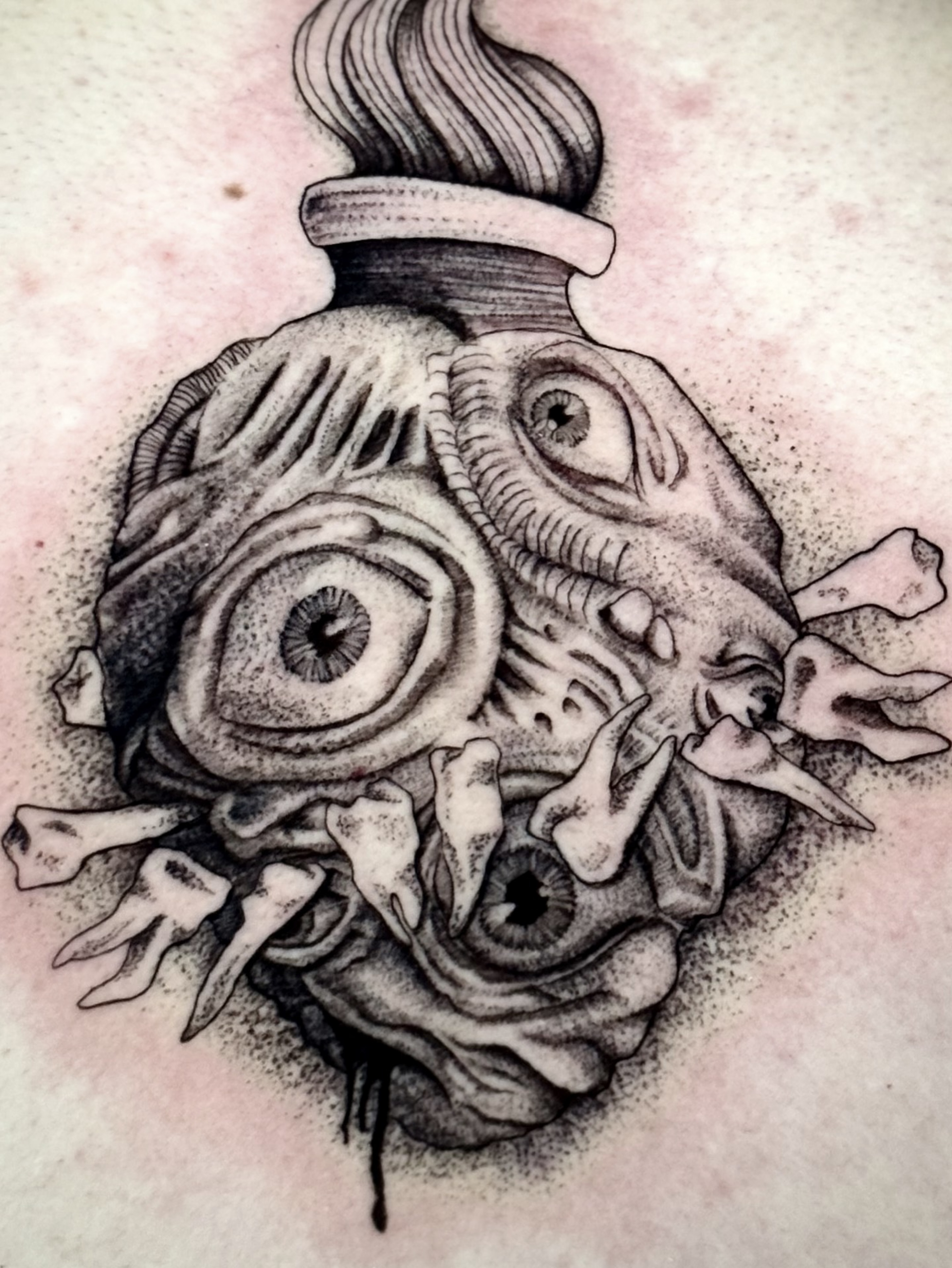 Eyes and bones dotwork tattoo by † Aileen † Chicago Tattoo Artist