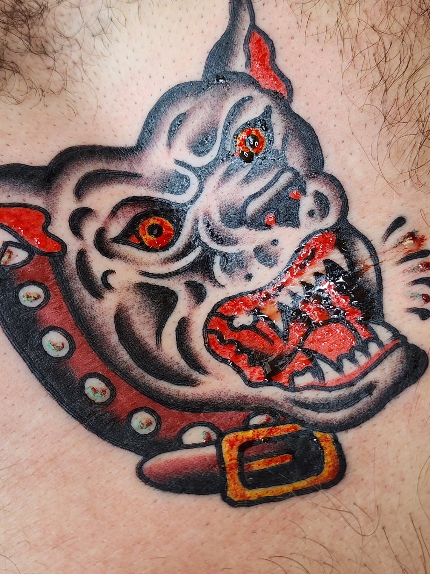 Demon mask American traditional tattoo on the chest by πππππ