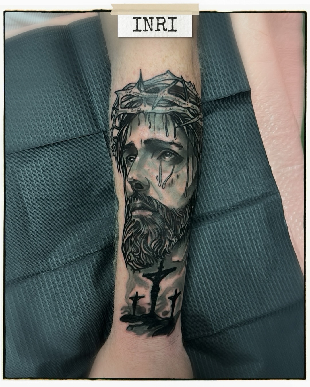 Jesus Christ realism tattoo on the forearm by Hugh Anthony Washington, Hattiesburg, Mississippi