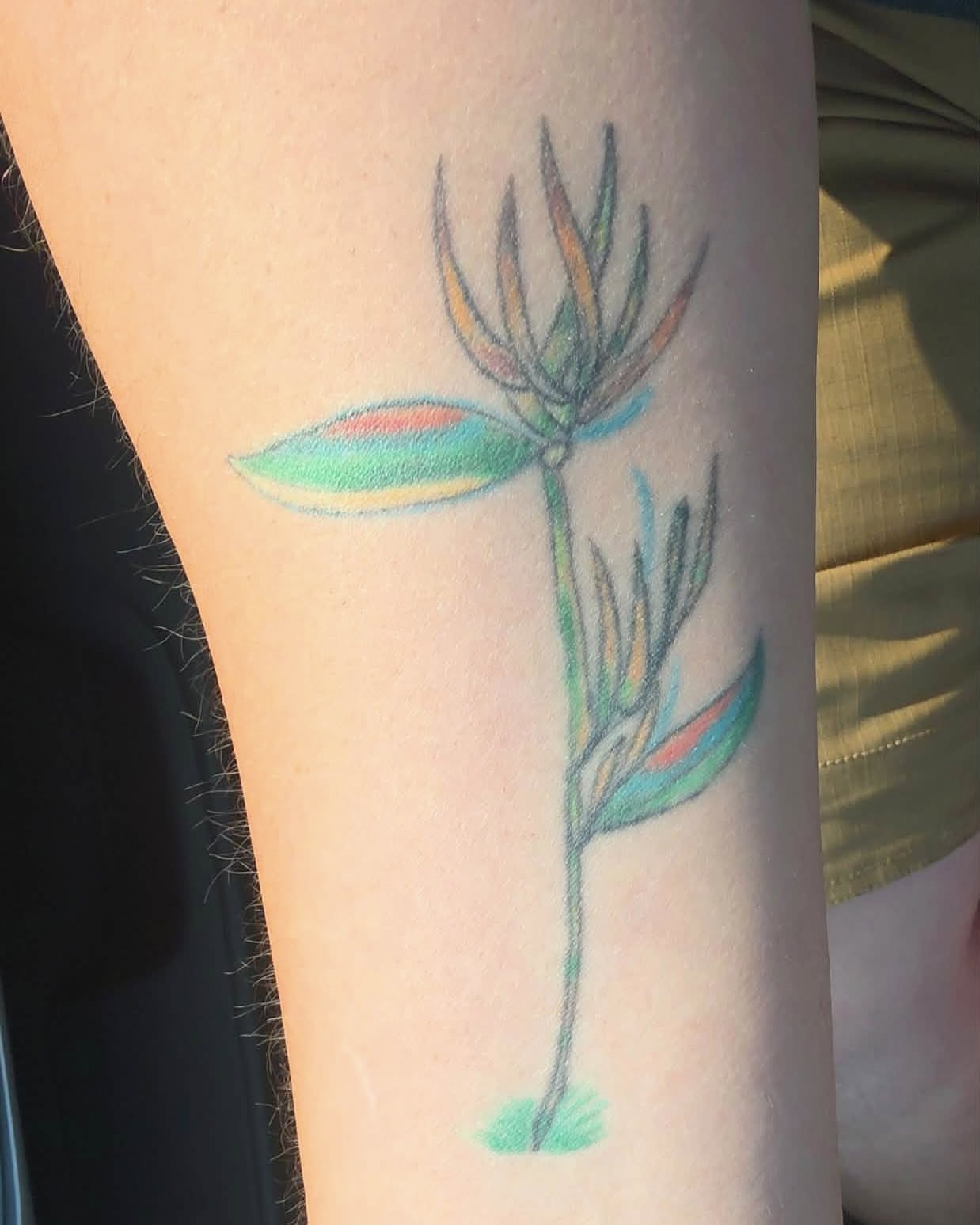 Flower new school tattoo on the forearm by Sabrina