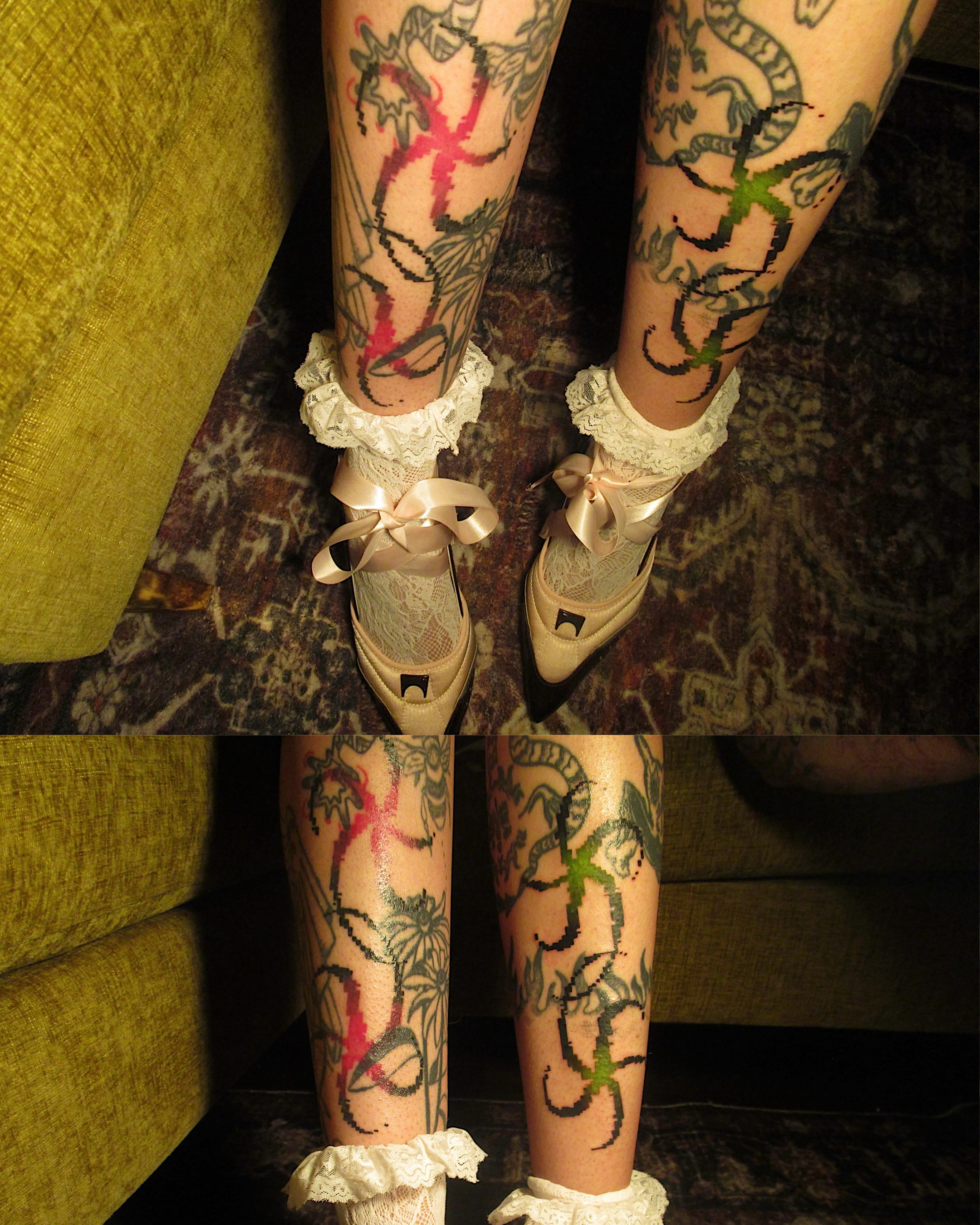 Tattooed legs black and grey tattoo by Azucena