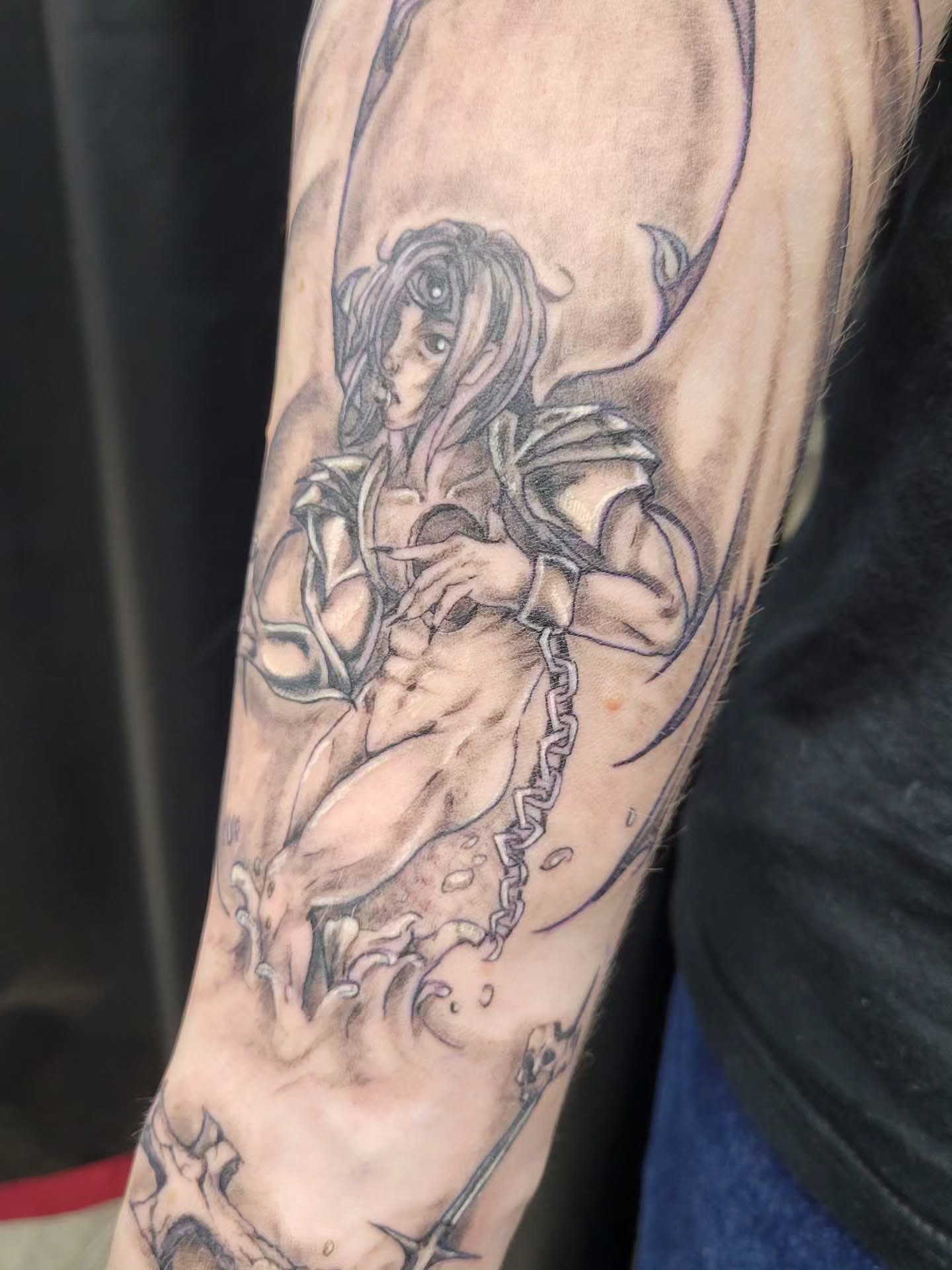 Anime character anime tattoo on the forearm by LolaCat🐉
