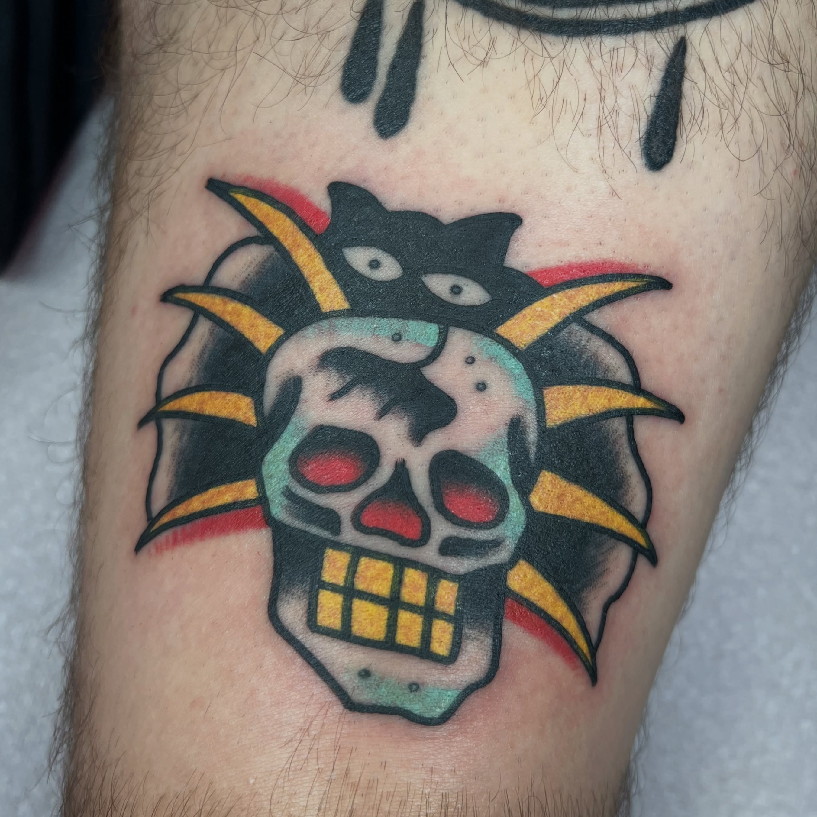 Skull American traditional tattoo on the forearm by Like A Horse Corral