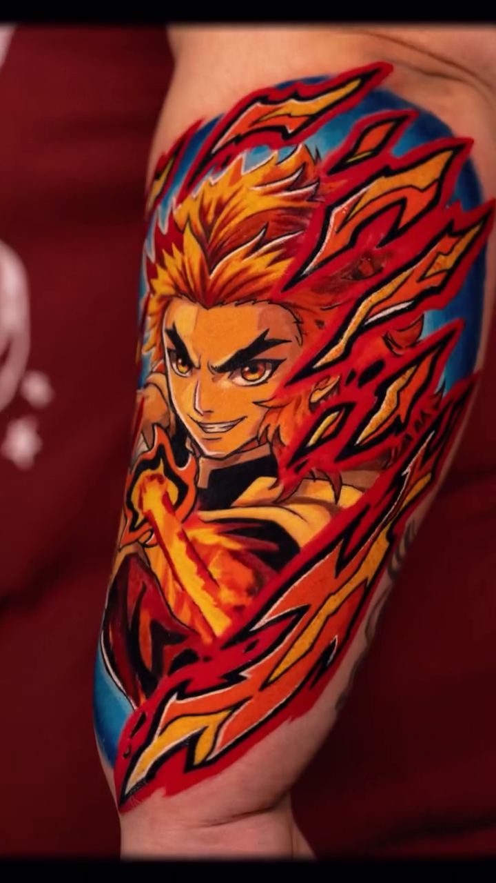 Rengoku Kyojuro from Demon Slayer anime tattoo by Keebs