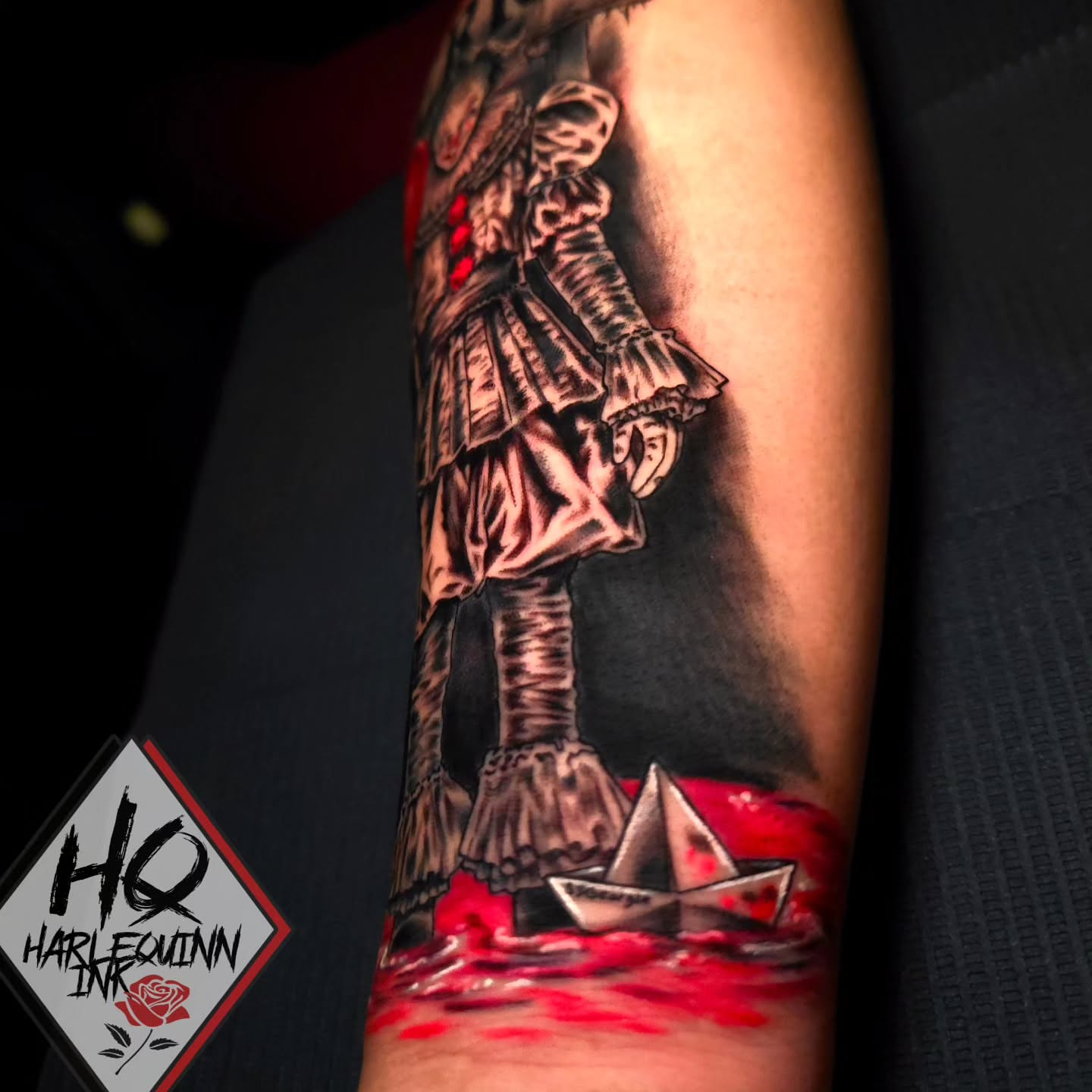 Doll on boat realism tattoo on the forearm by HarleQuinn_Ink