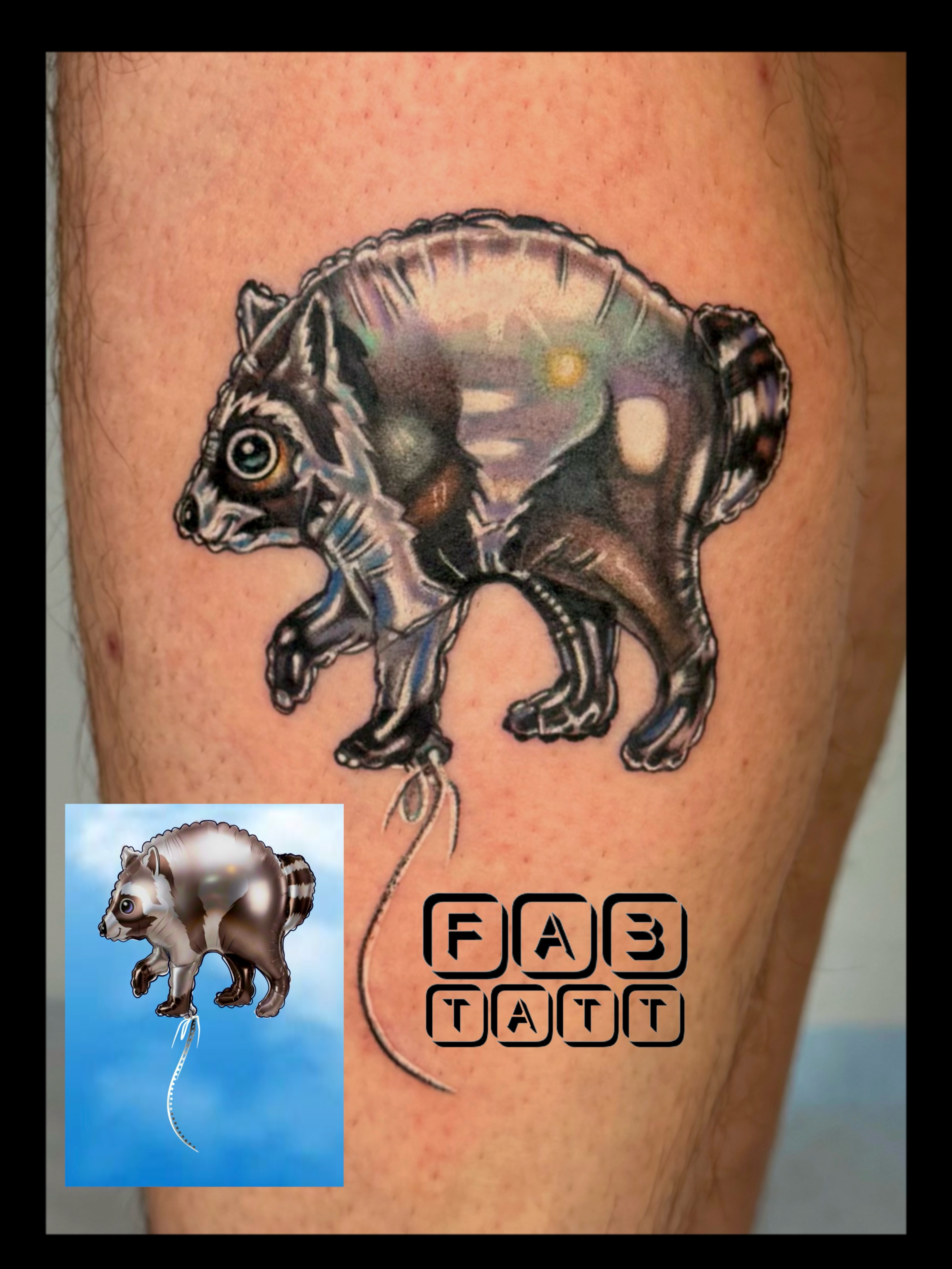 Lemur realism tattoo on the thigh by Franky A Bonifacio, Seattle, Washington