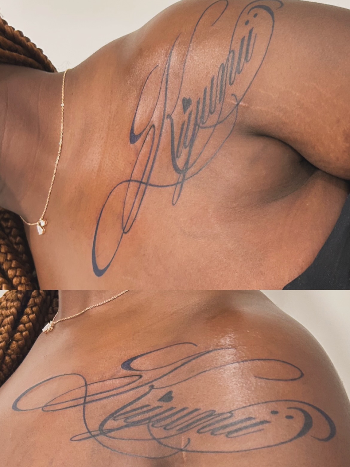 Script lettering lettering script tattoo on the back by Miss Moezartt the Multidisciplinary