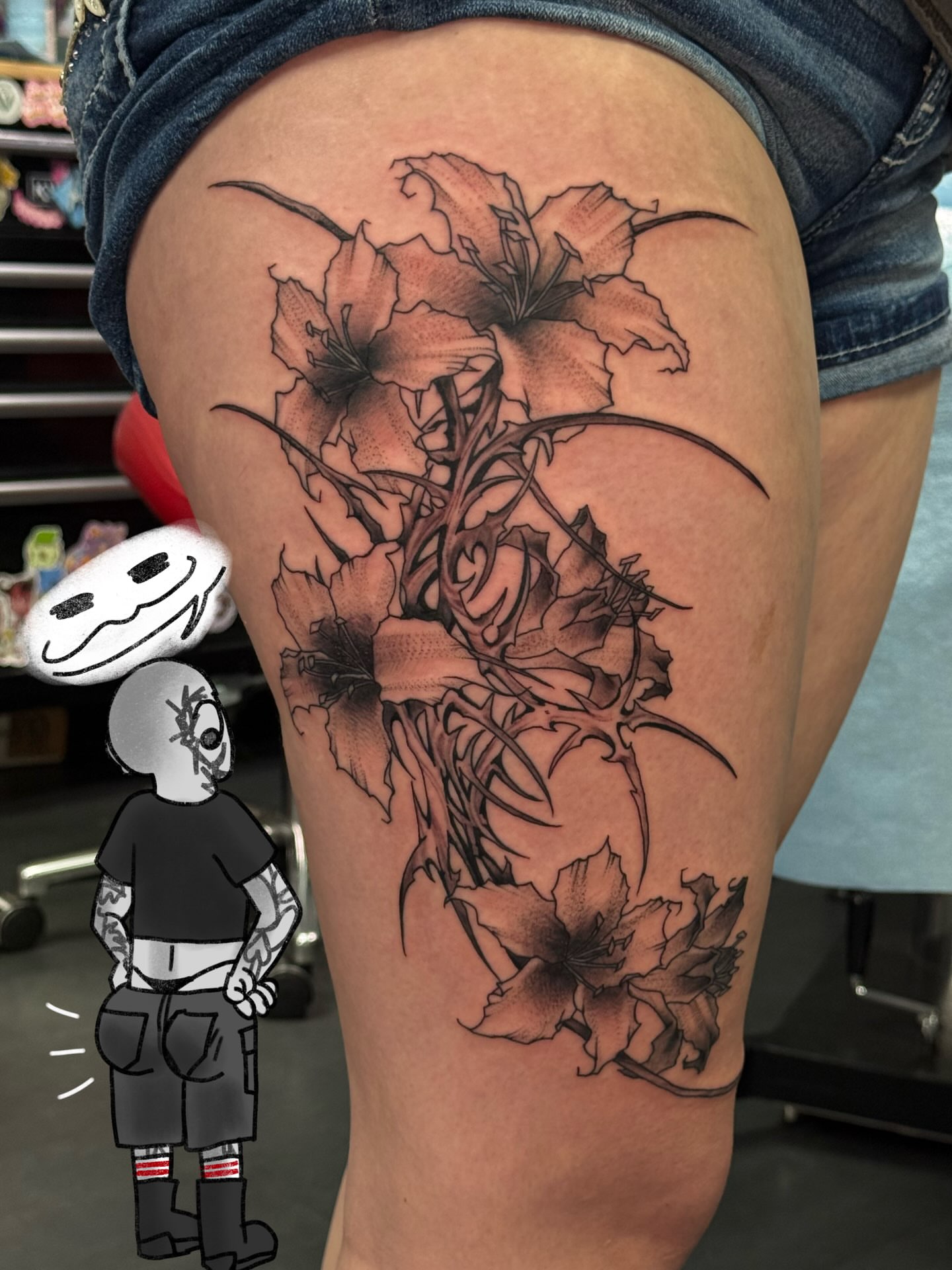 Tattoo by @erinmorbidtattoo — black_and_grey