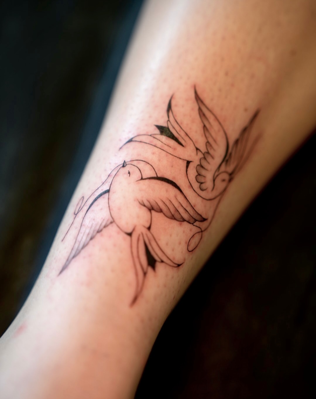 Swallow black and grey tattoo on the forearm by 🤍 Sarah 🖤