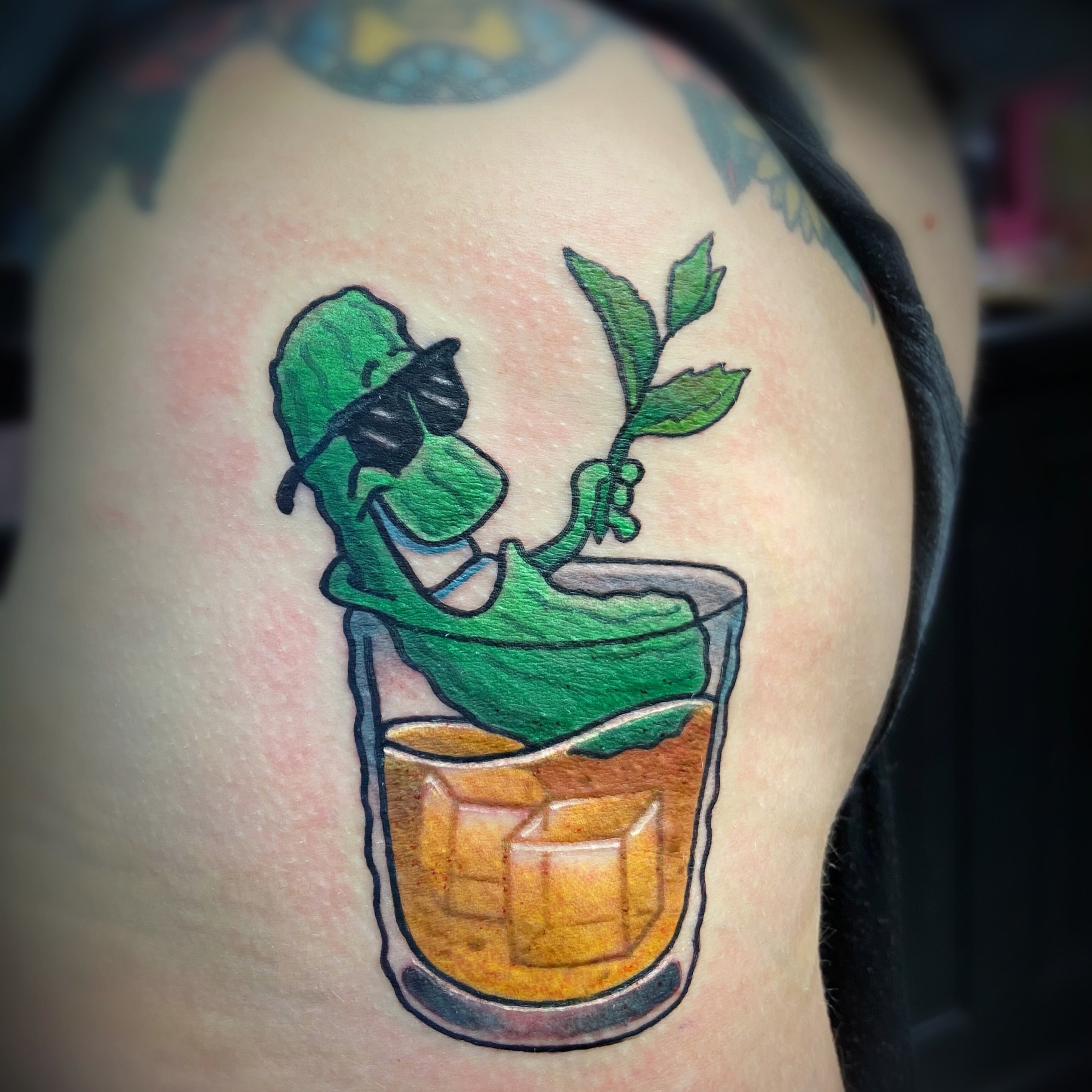Margarita drink with lime American traditional tattoo on the shoulder by San Diego Tattoo Artist
