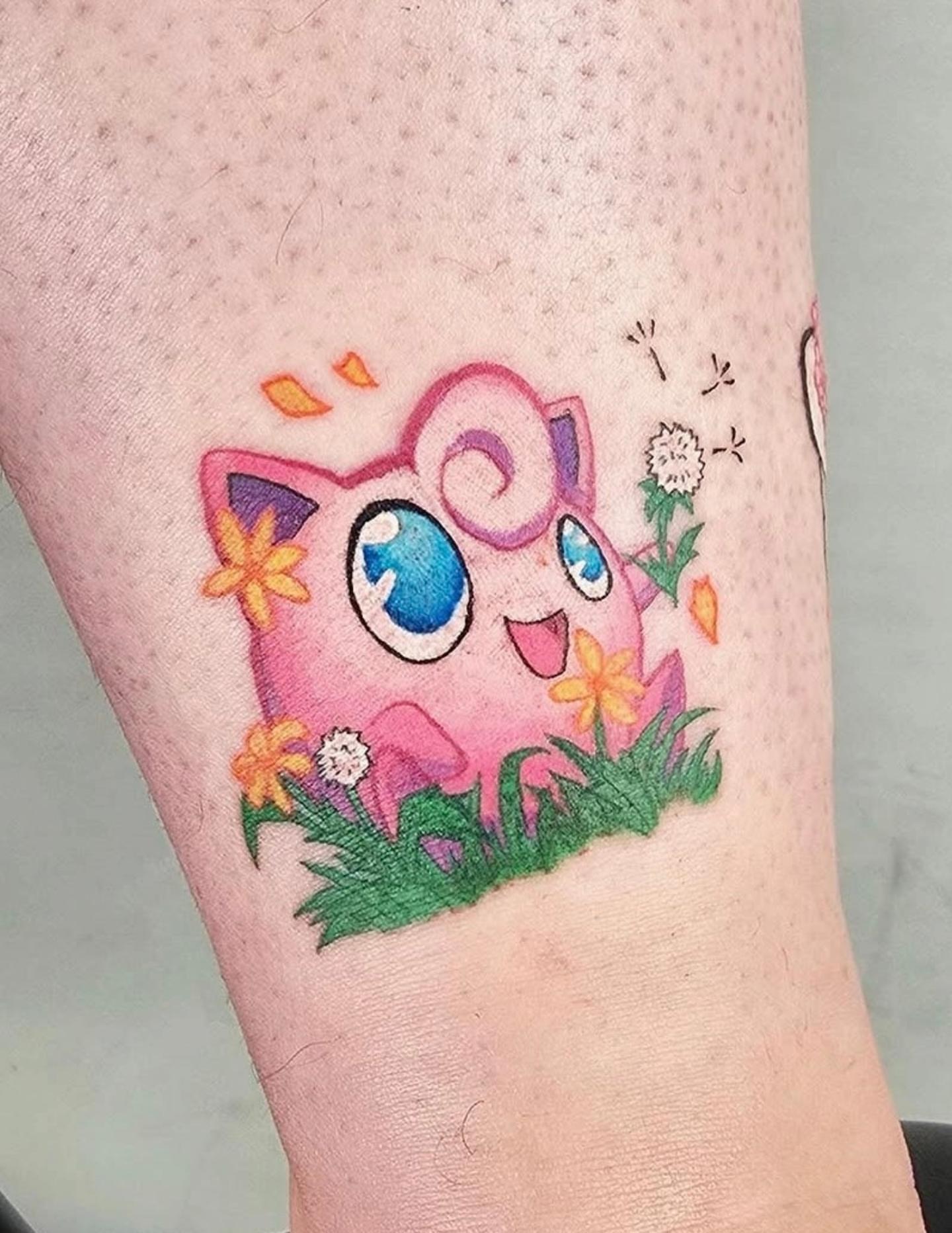 Jigglypuff new school tattoo on the forearm by Tucker