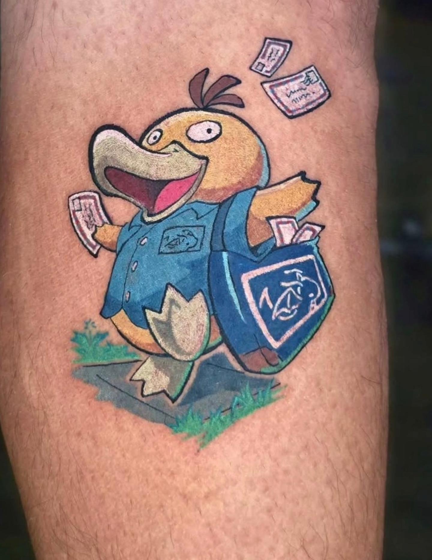 Duck new school tattoo on the forearm by Tucker
