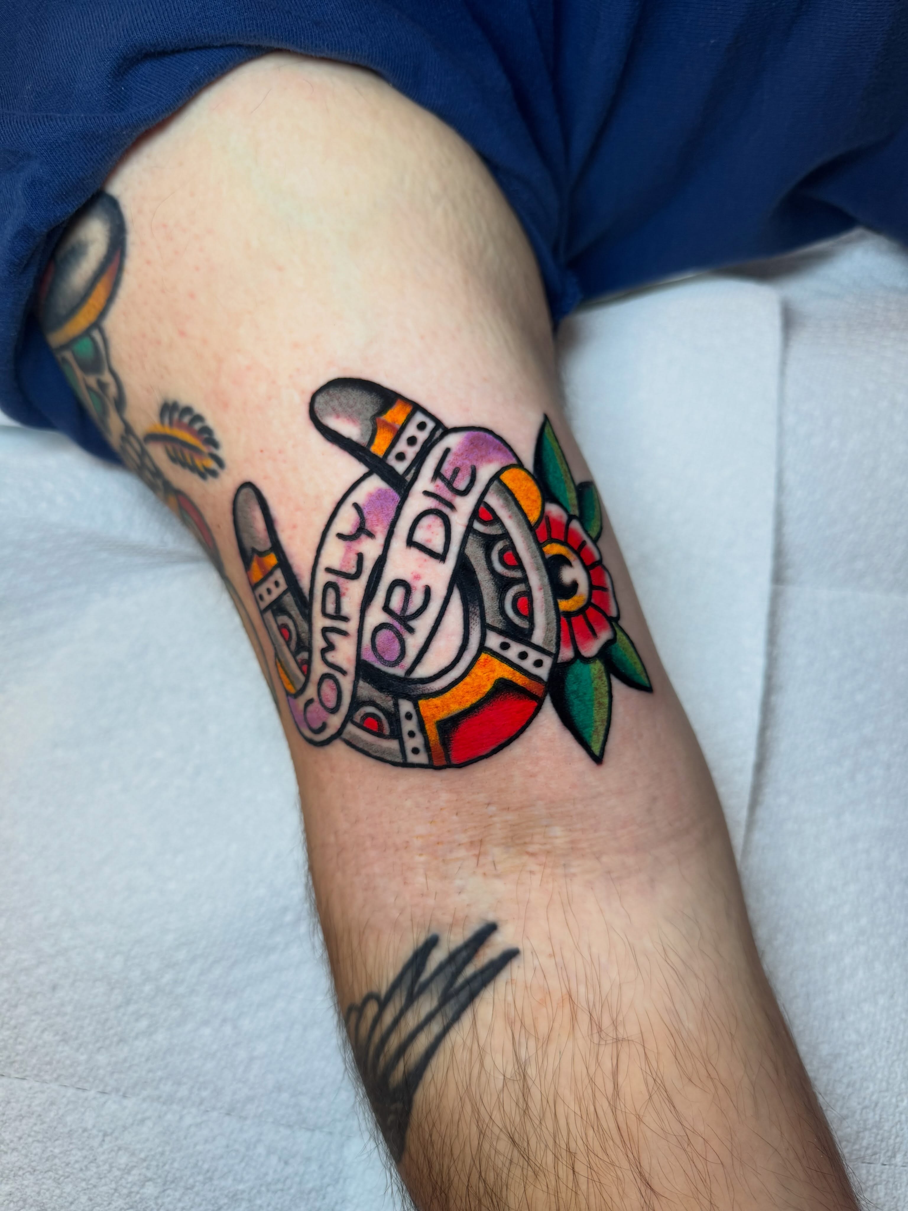 Robot American traditional tattoo on the forearm by Jonathan Clapp, San Antonio, Texas