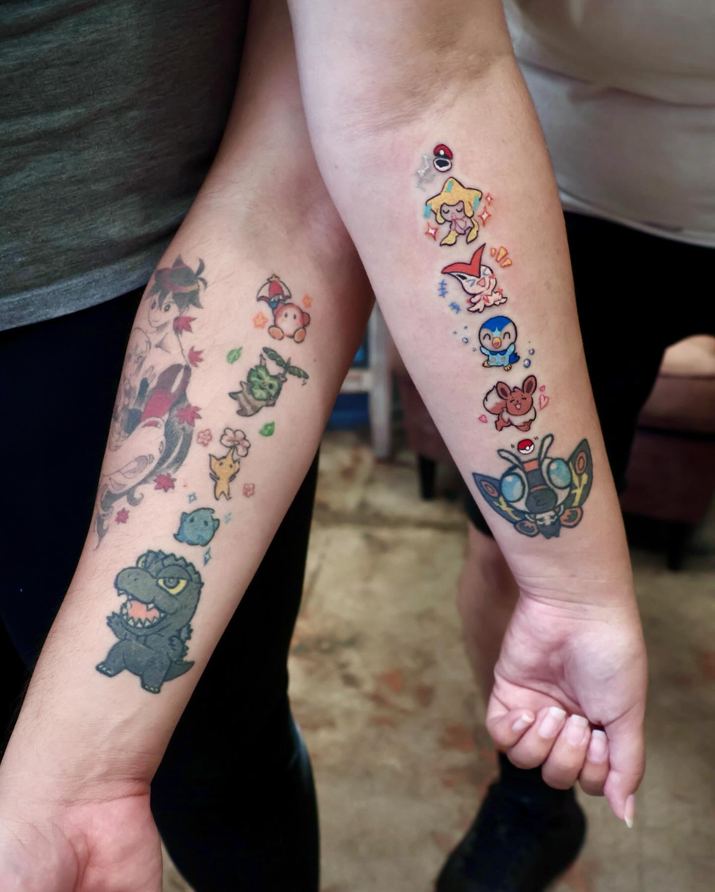 Pokemon characters new school tattoo on the forearm by ๐๐๐โฆ้ชๆขจ๐