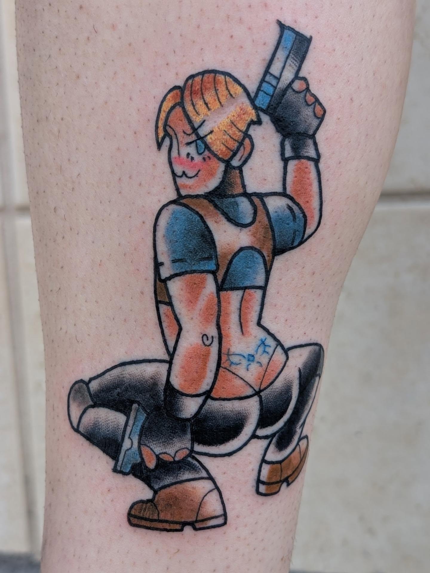 Robot character American traditional tattoo on the forearm by norn noszka