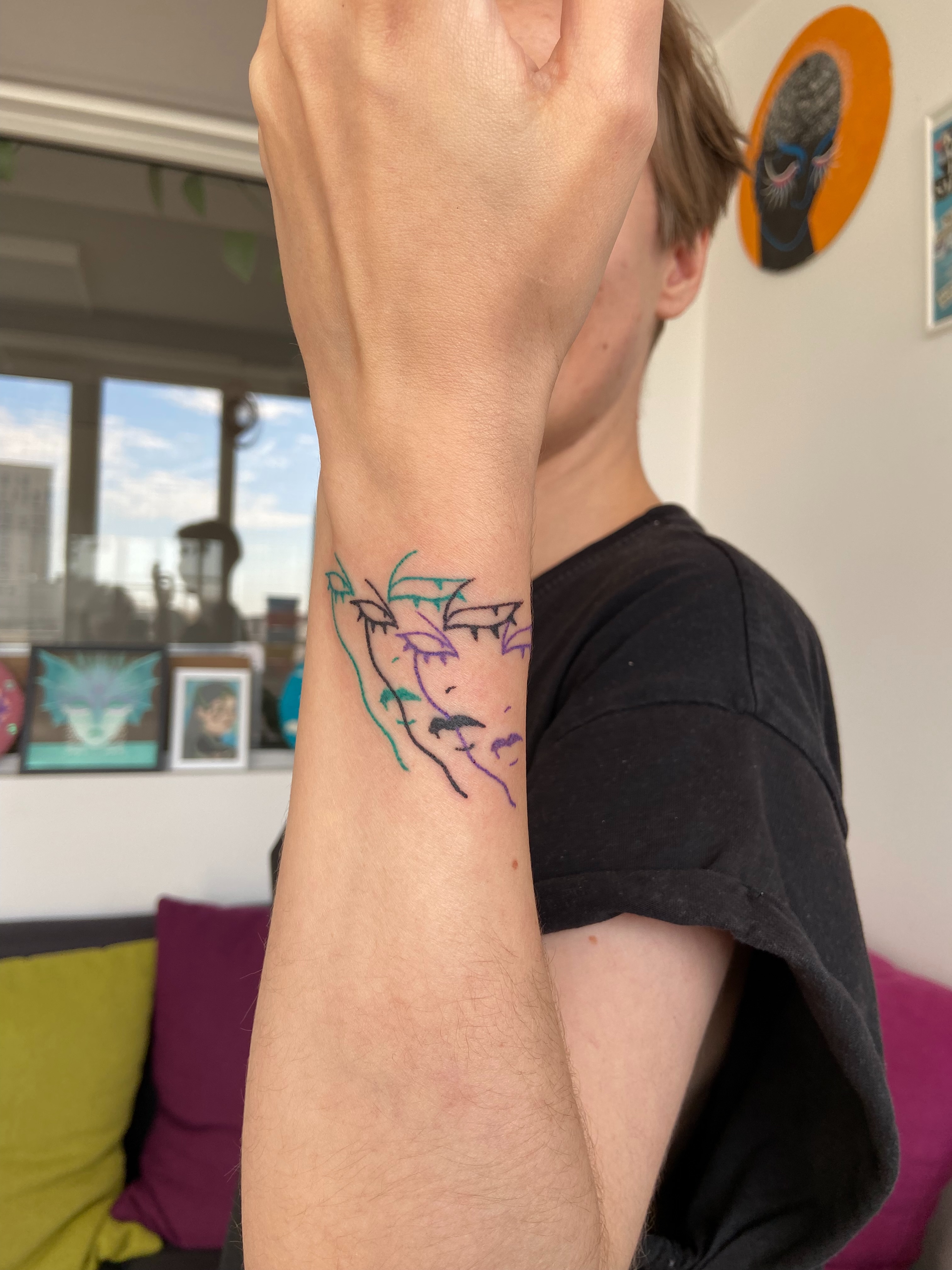 Abstract face dotwork tattoo on the forearm by Kasia ✨jedyny taki handpoke w katowicach✨