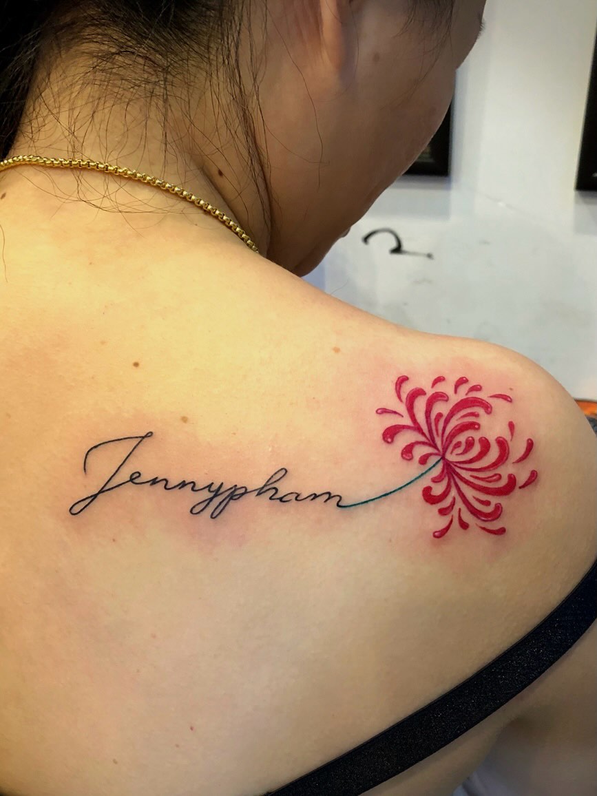 Tattoo by @thecraftinktoronto — lettering_script, dotwork
