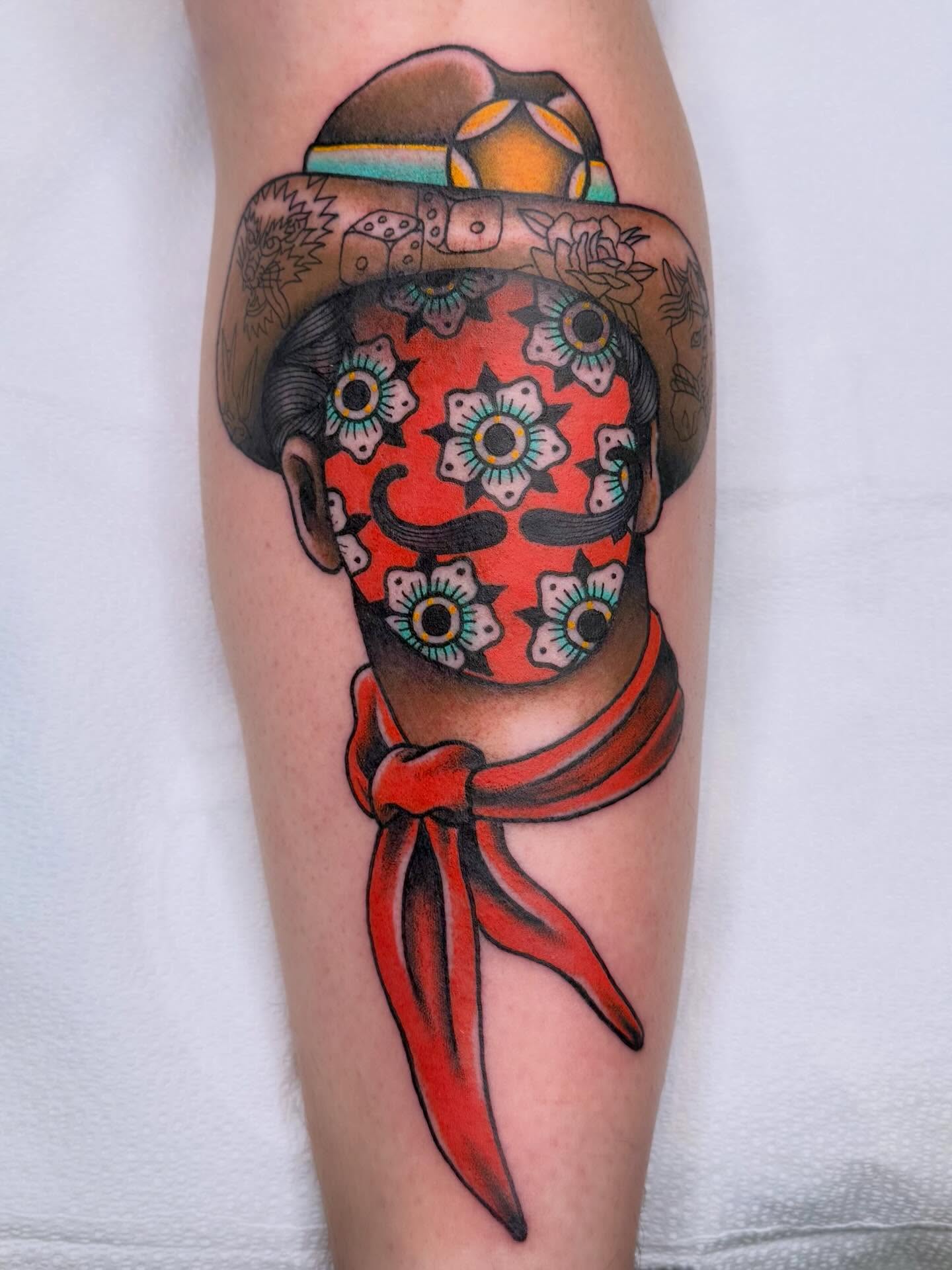 Sugar skull American traditional tattoo on the forearm by Curtis Stairs, Seattle, Washington